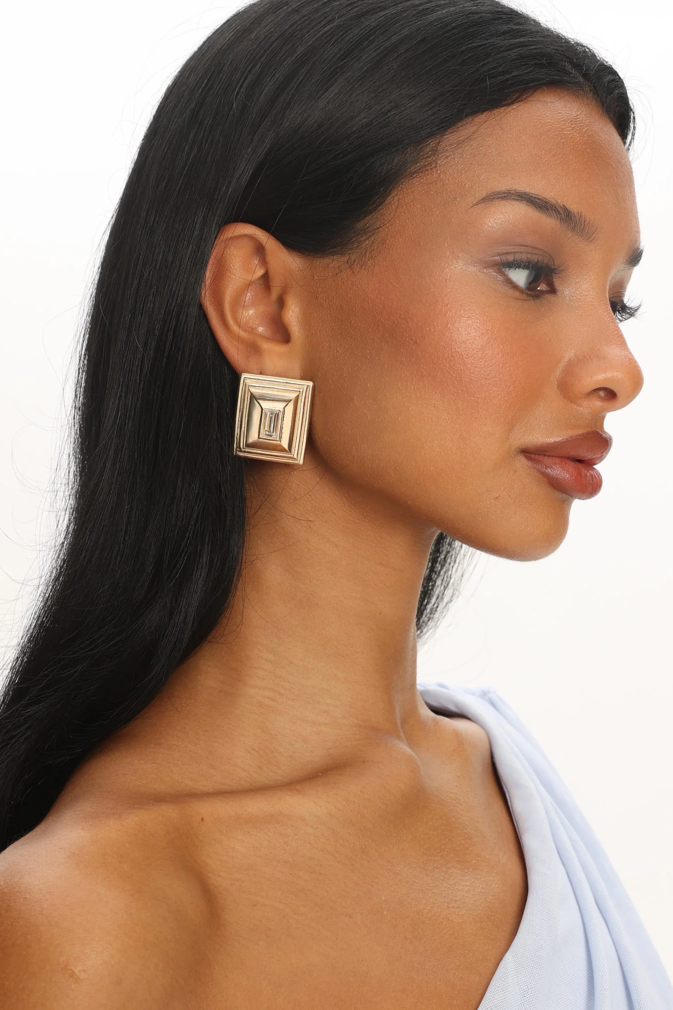 Martha Rectangle Rhinestone Earrings Gold/Diamante - Image 2