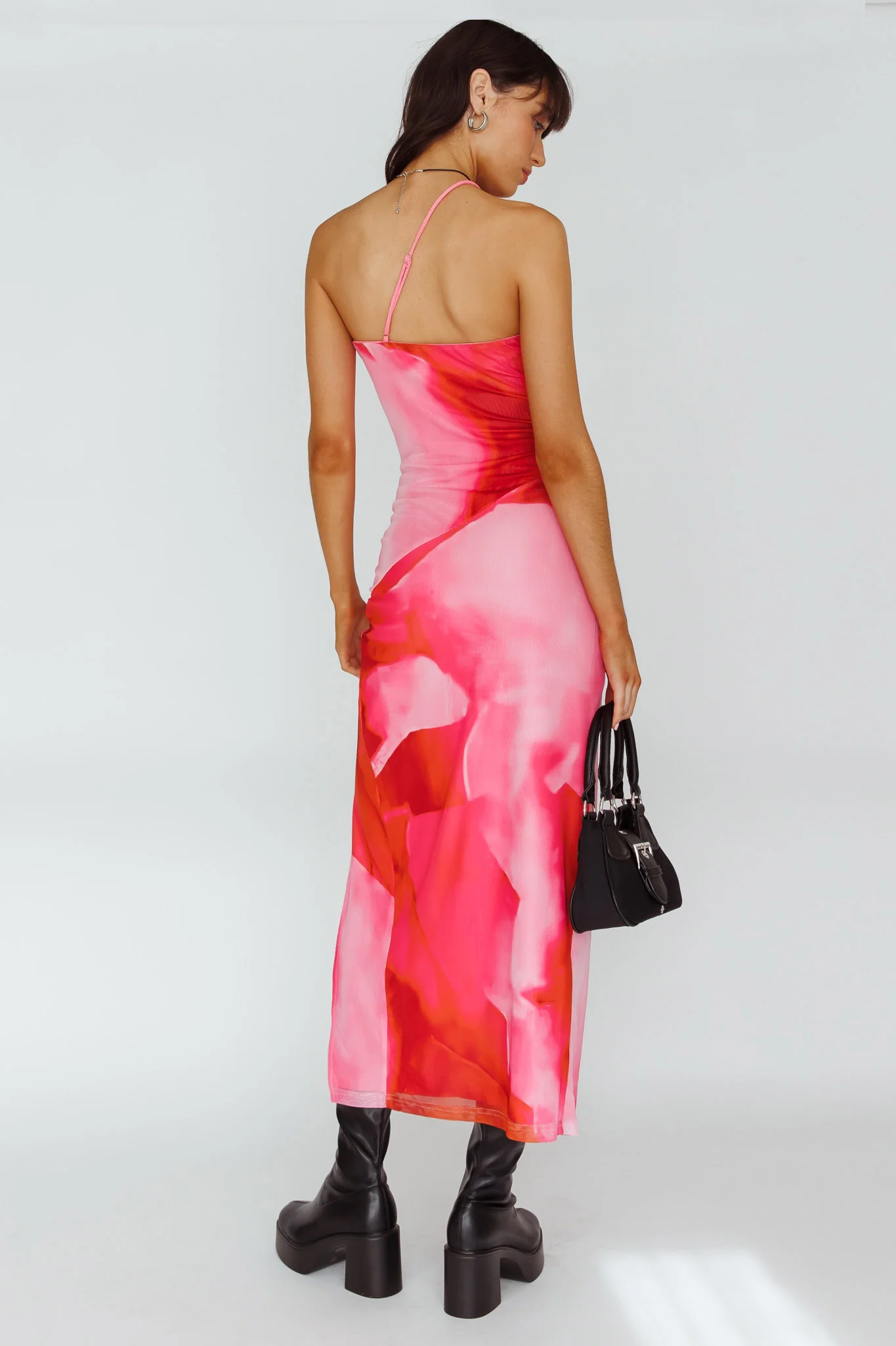 Martine One Strap Mesh Midi Dress Print Pink - Image 2