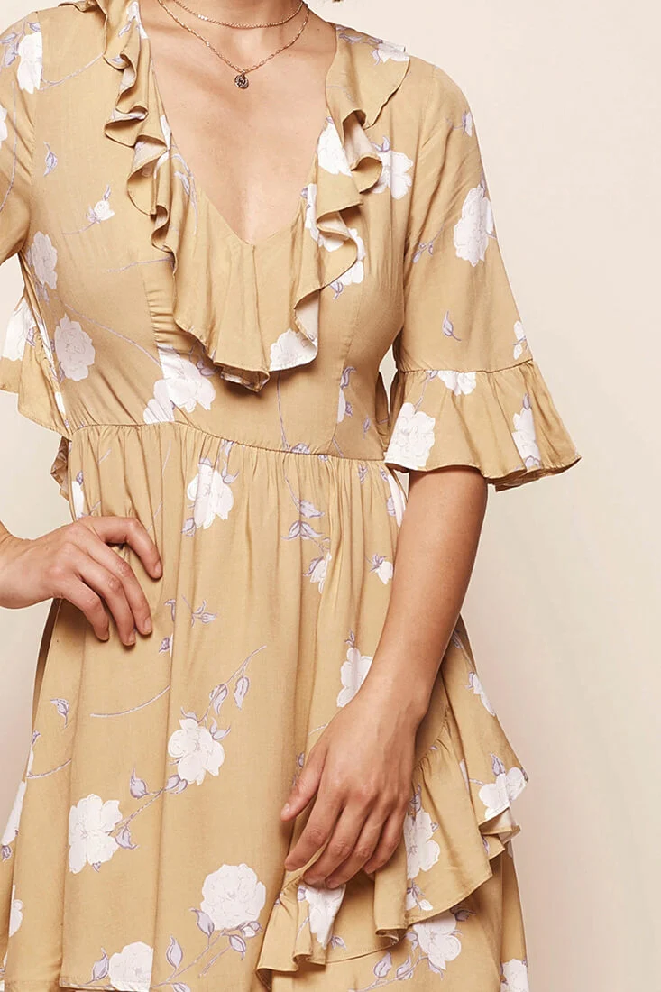 Mary-Kate Babydoll V-neck Dress Yellow - Image 6