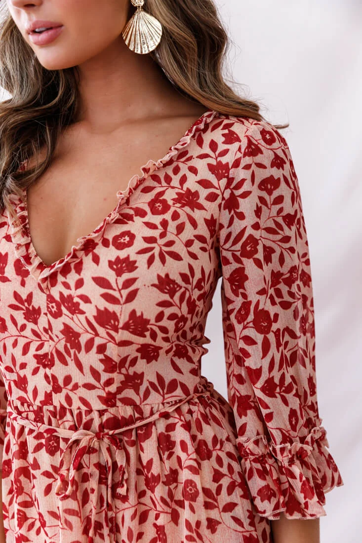 Maryanne Lace-Up Back Tea Dress Red - Image 4