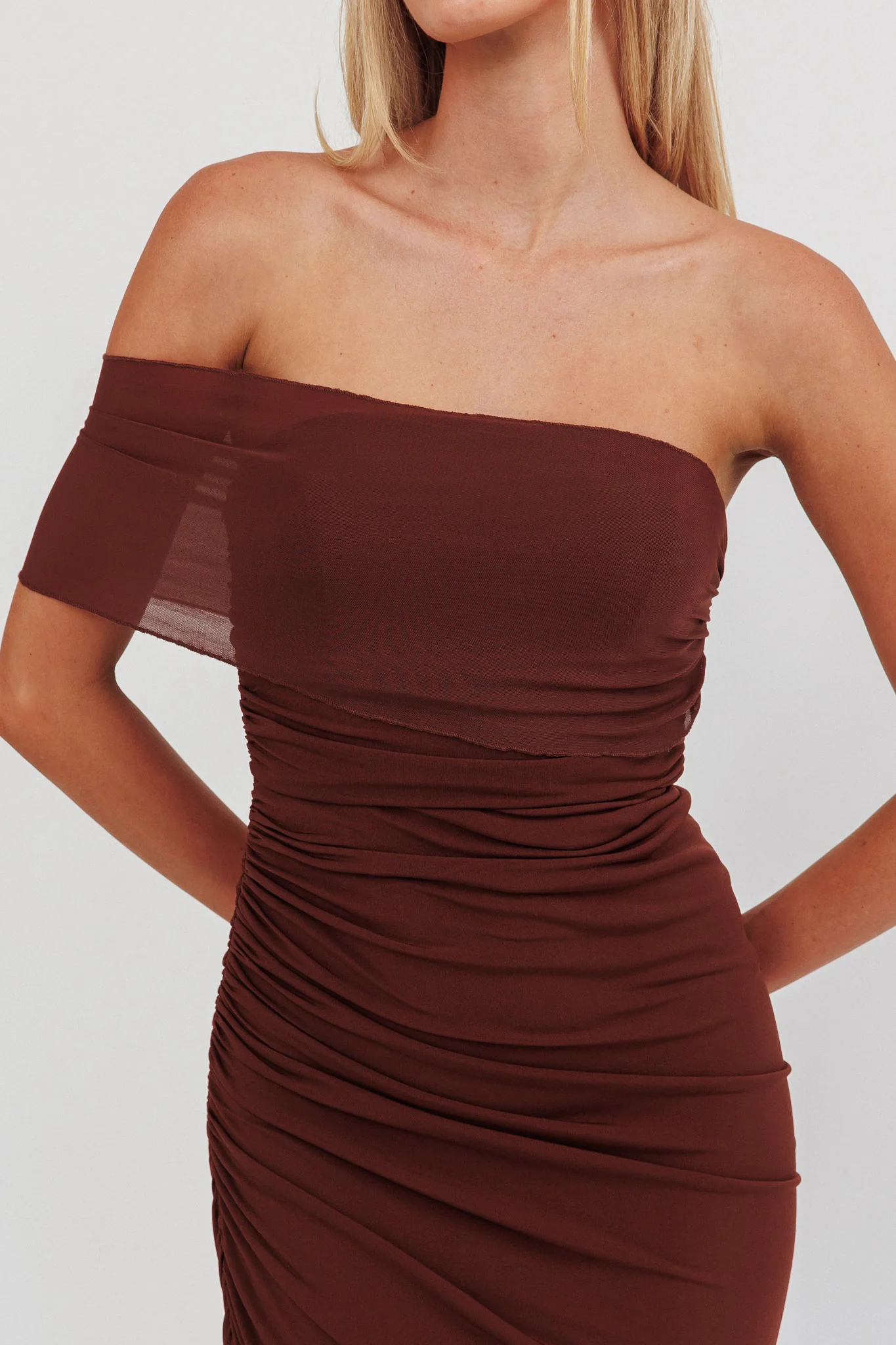 Matches One Shoulder Bodycon Maxi Dress Chocolate - Image 6
