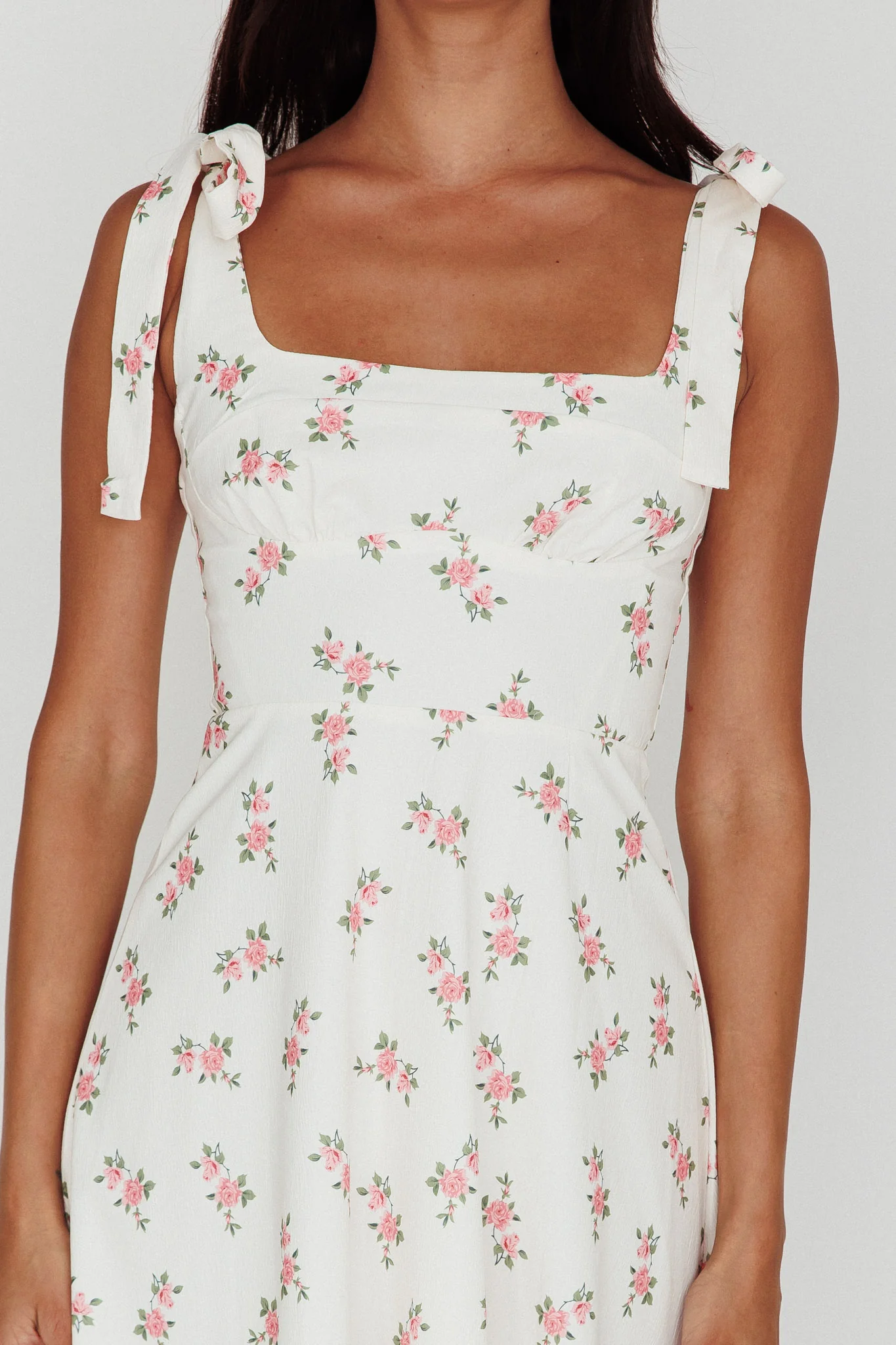 Mathilda Tied Shoulder Midi Dress Pink Floral - Image 4
