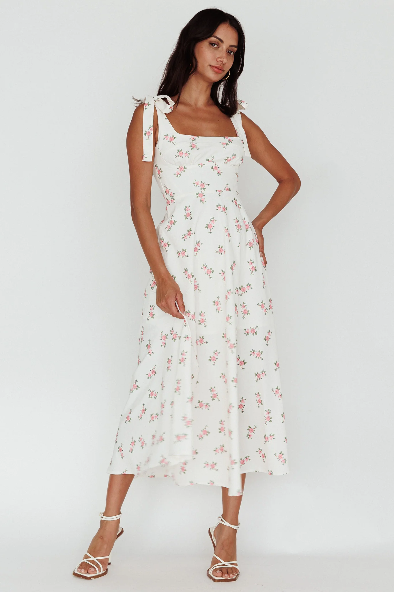 Mathilda Tied Shoulder Midi Dress Pink Floral - Image 5