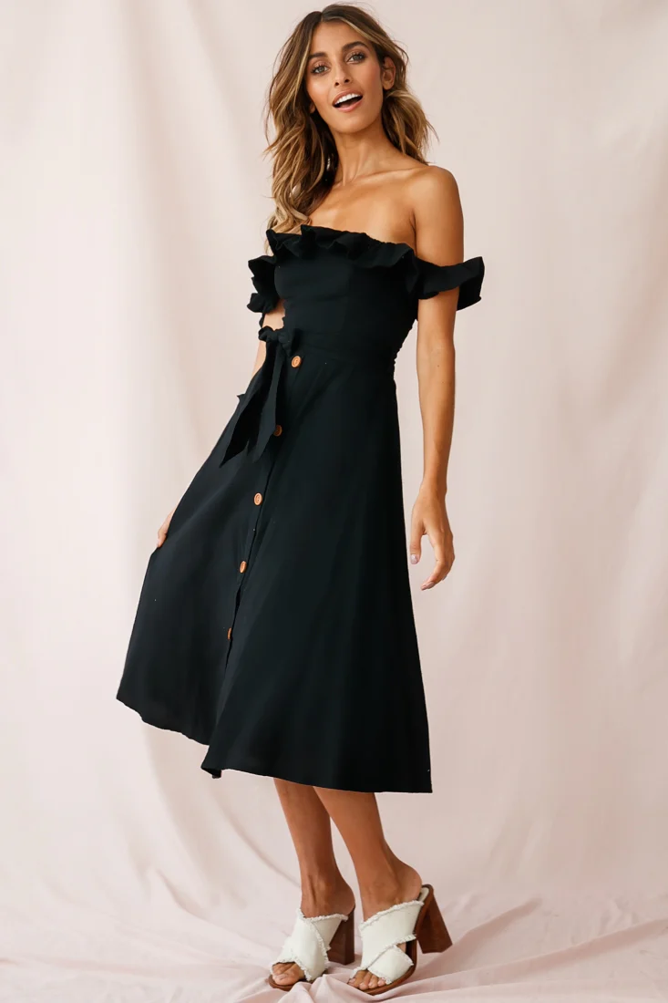 Matisse Off-Shoulder Placket Dress Black - Image 2