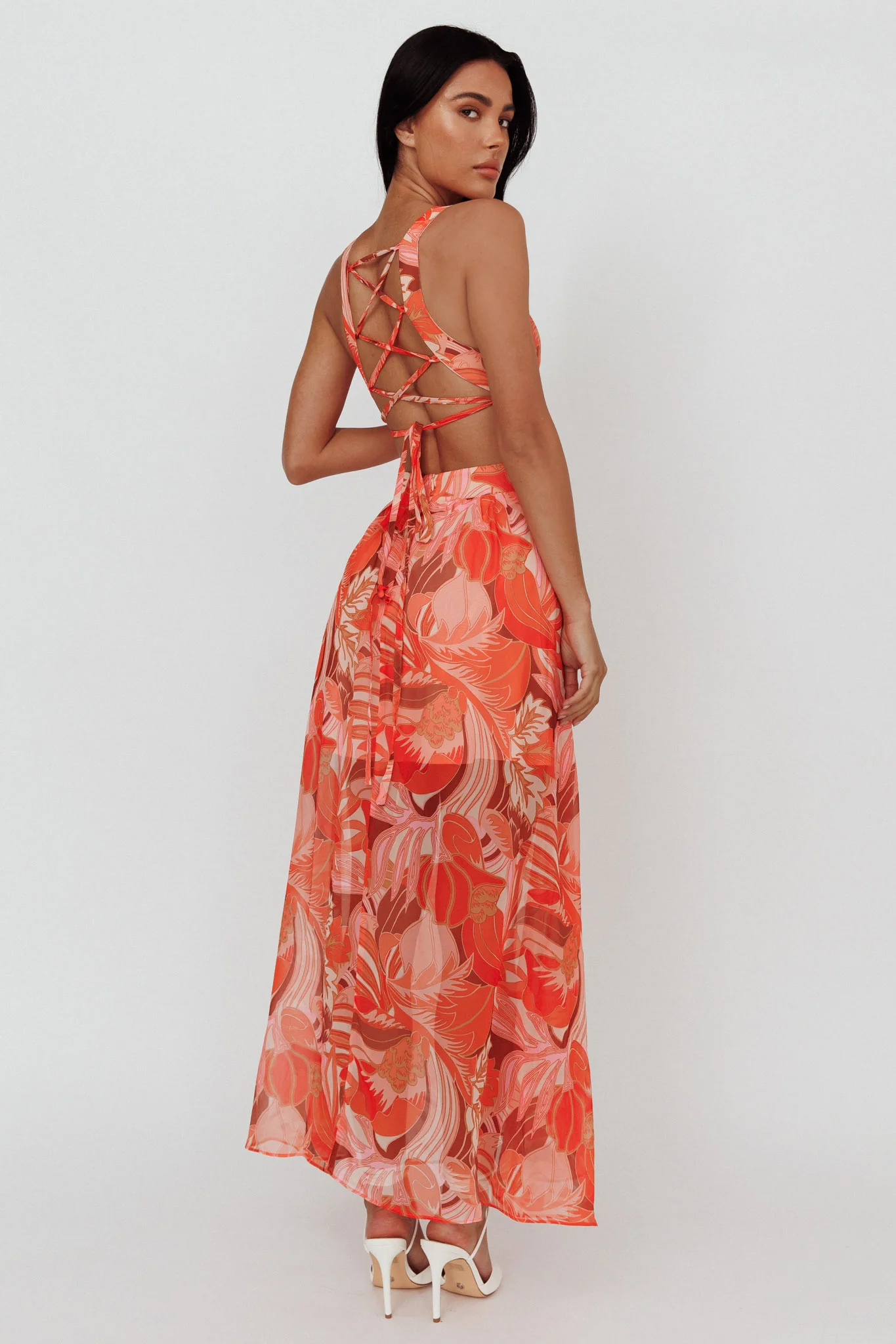Maura Lace-Up Back Maxi Dress Floral Red - Image 2