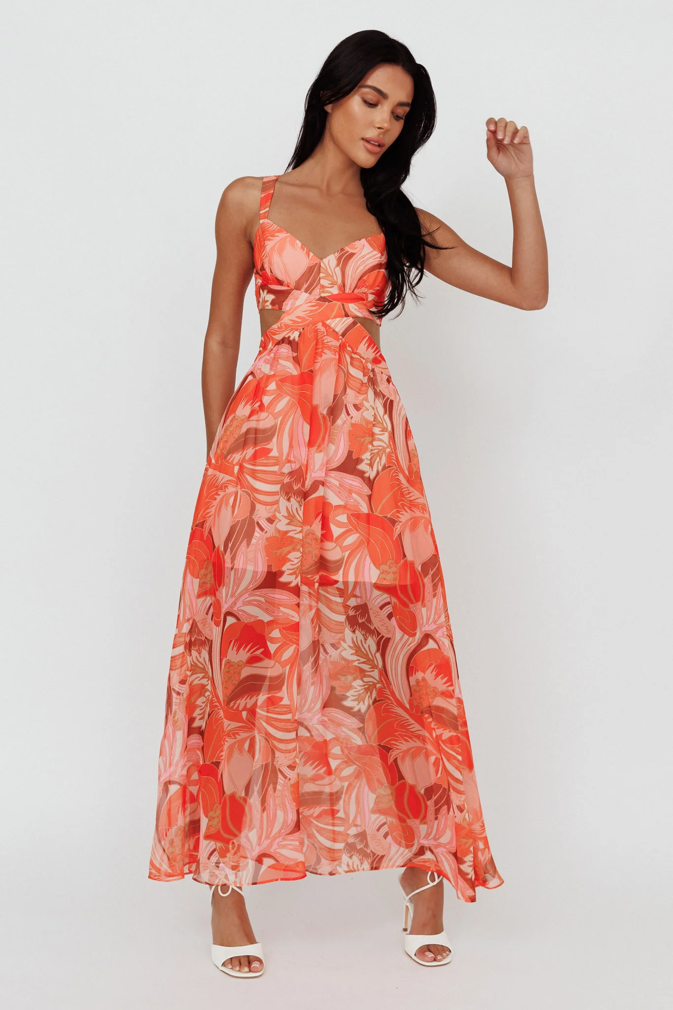 Maura Lace-Up Back Maxi Dress Floral Red - Image 3