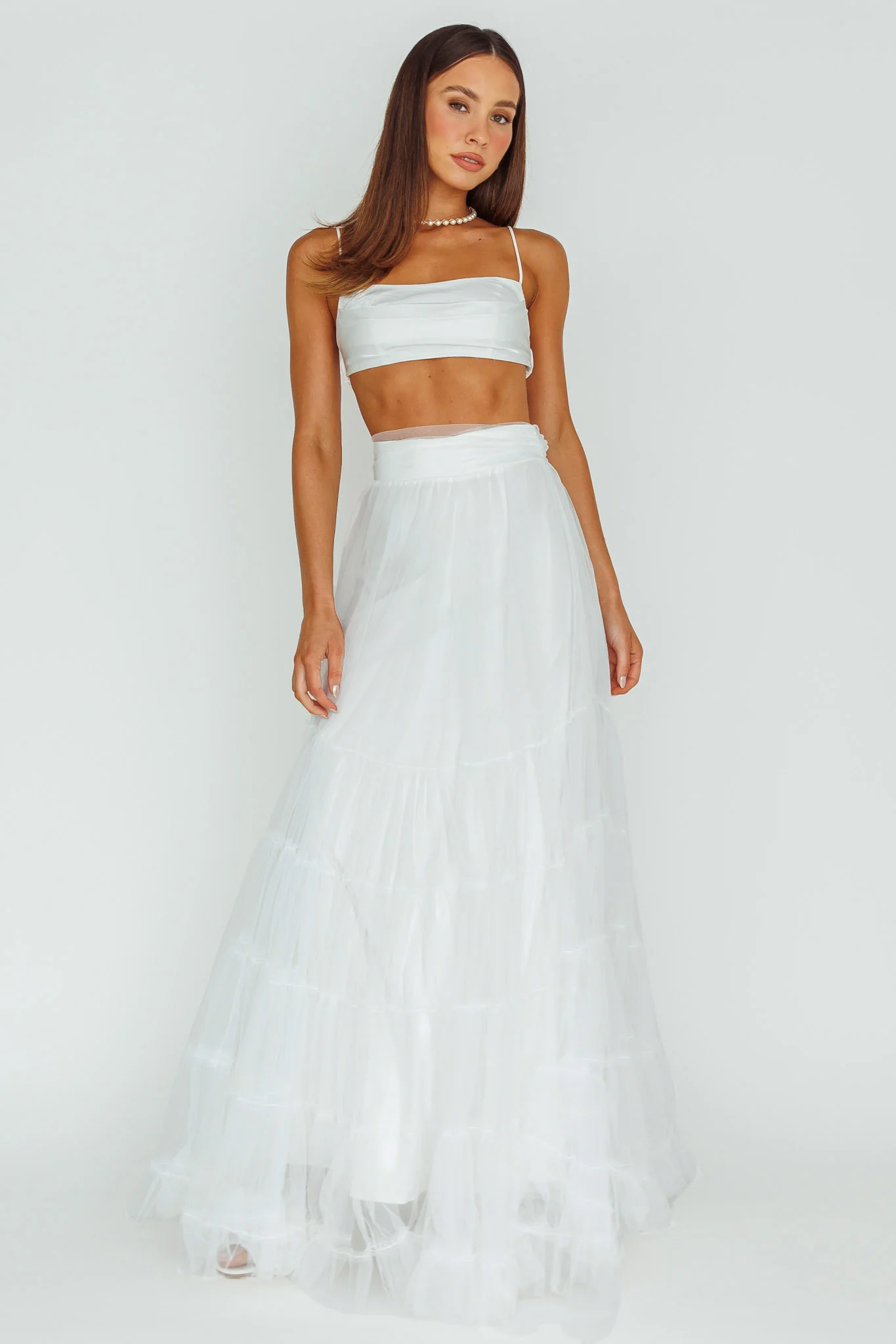 Mavis Mesh Overlay Maxi Skirt White - Image 2