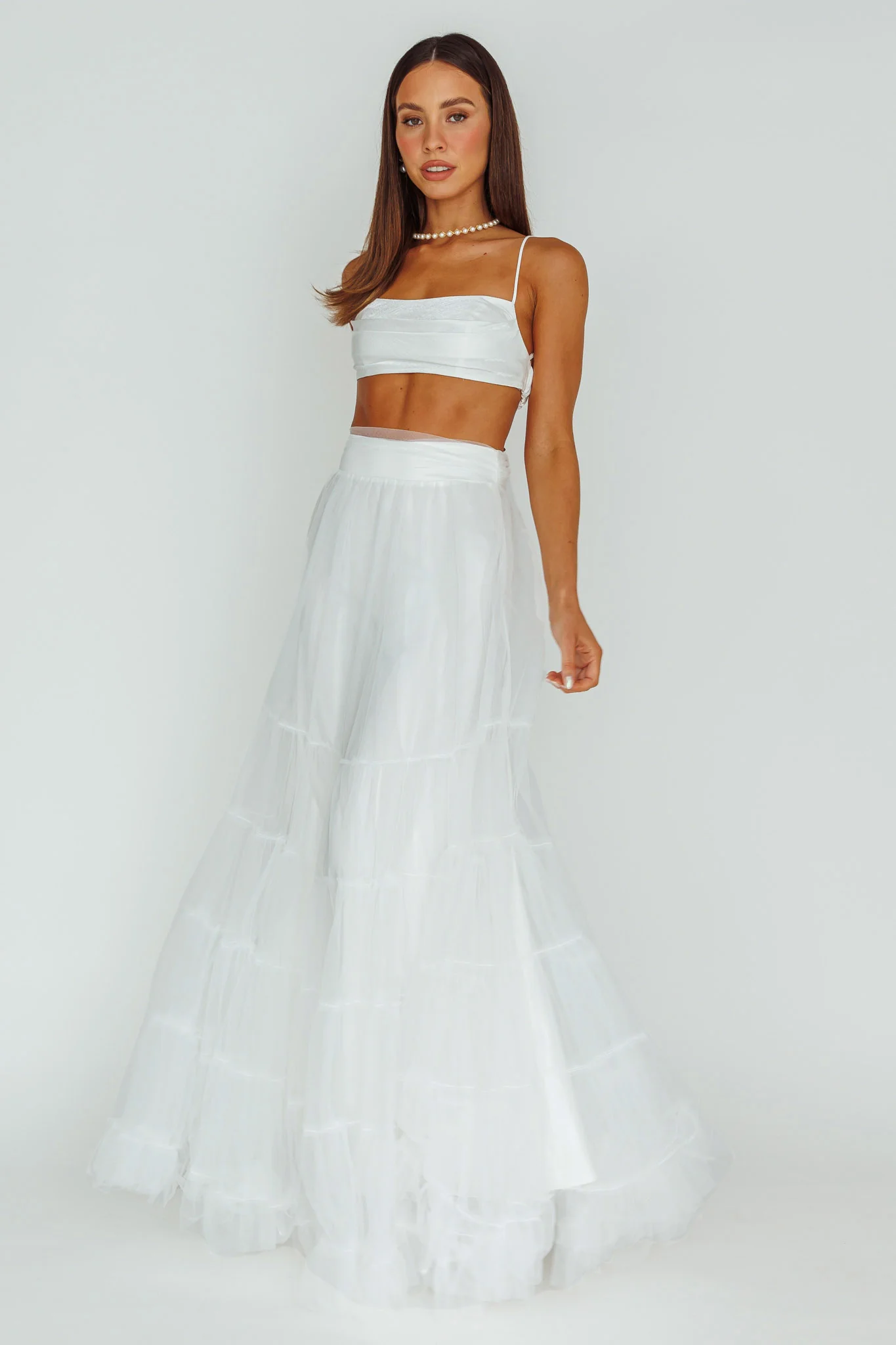 Mavis Mesh Overlay Maxi Skirt White - Image 4