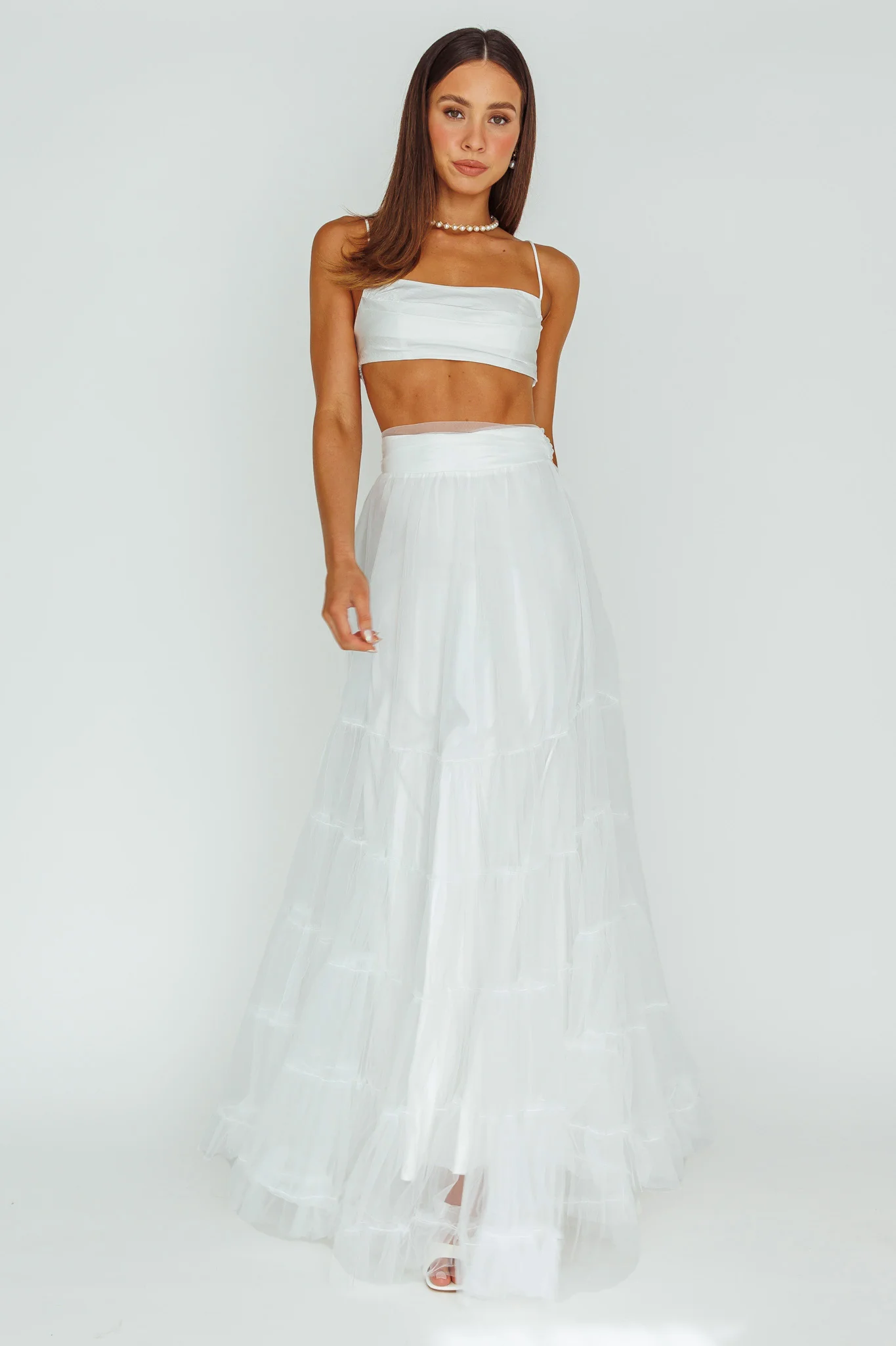 Mavis Mesh Overlay Maxi Skirt White - Image 5