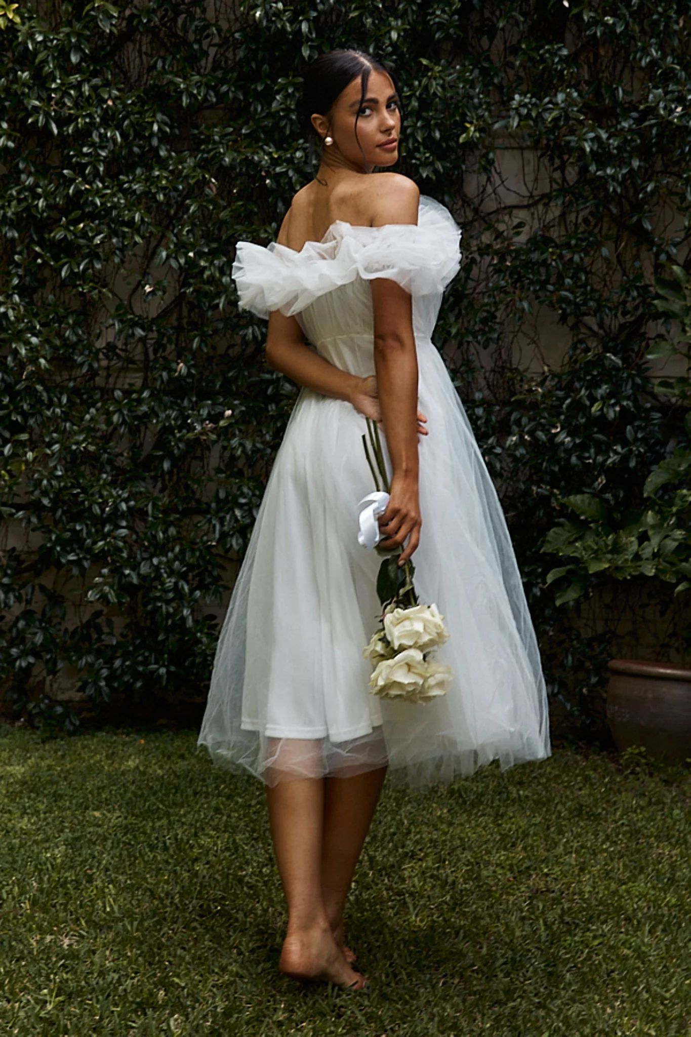 May Rose Off-Shoulder Tulle Midi Dress Off White - Image 4