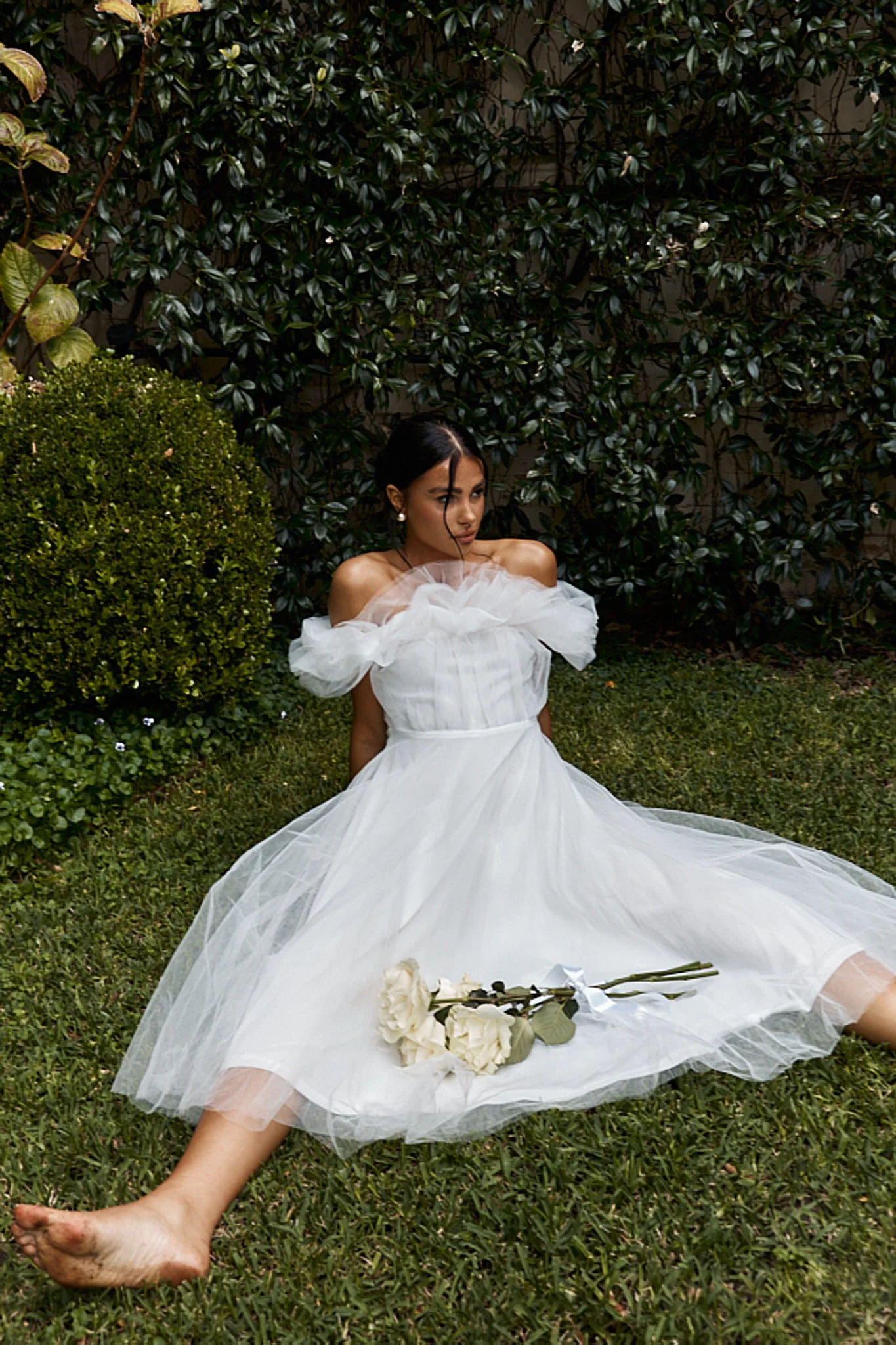 May Rose Off-Shoulder Tulle Midi Dress Off White - Image 7