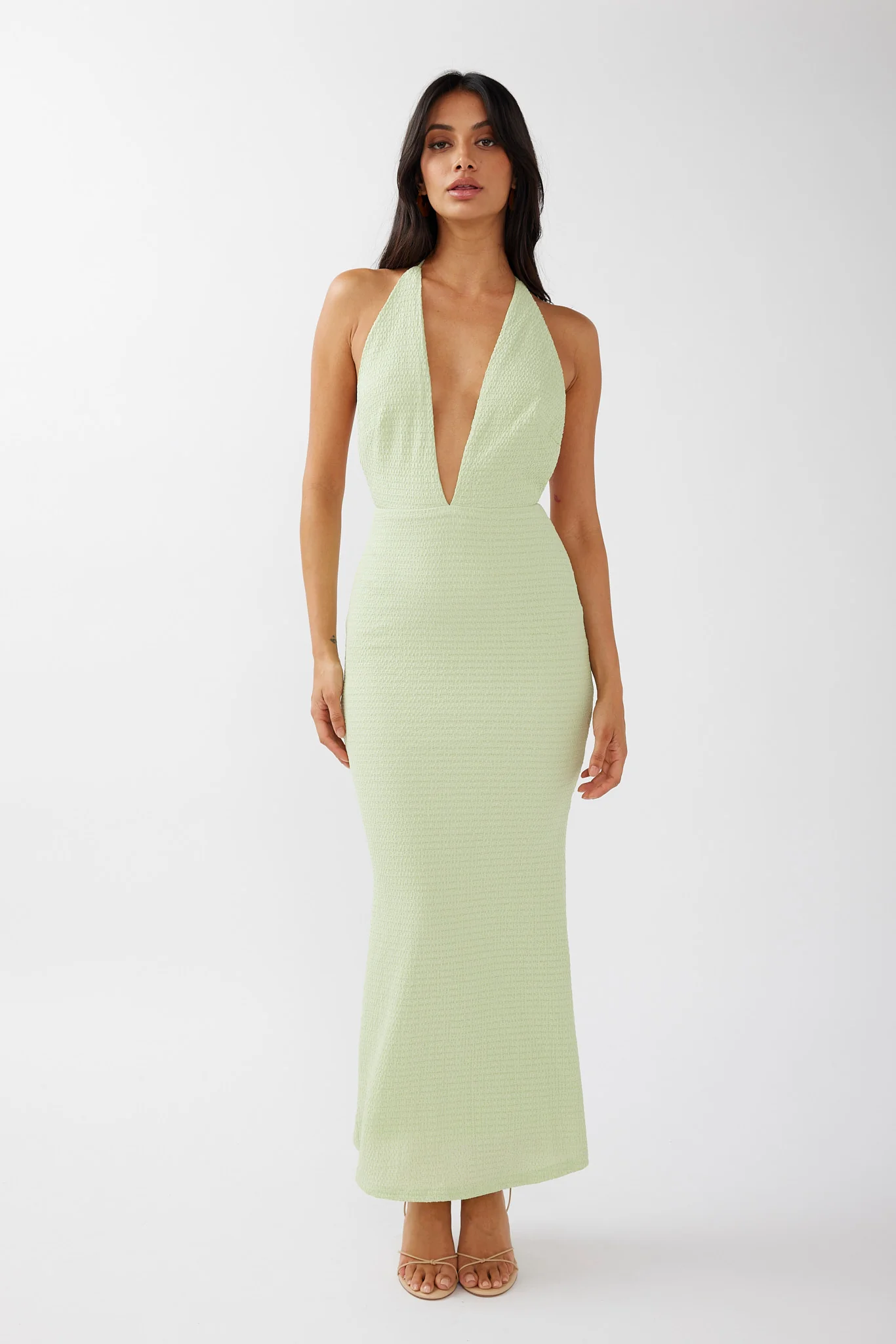 Mayah Halterneck Maxi Dress Textured Sage - Image 9
