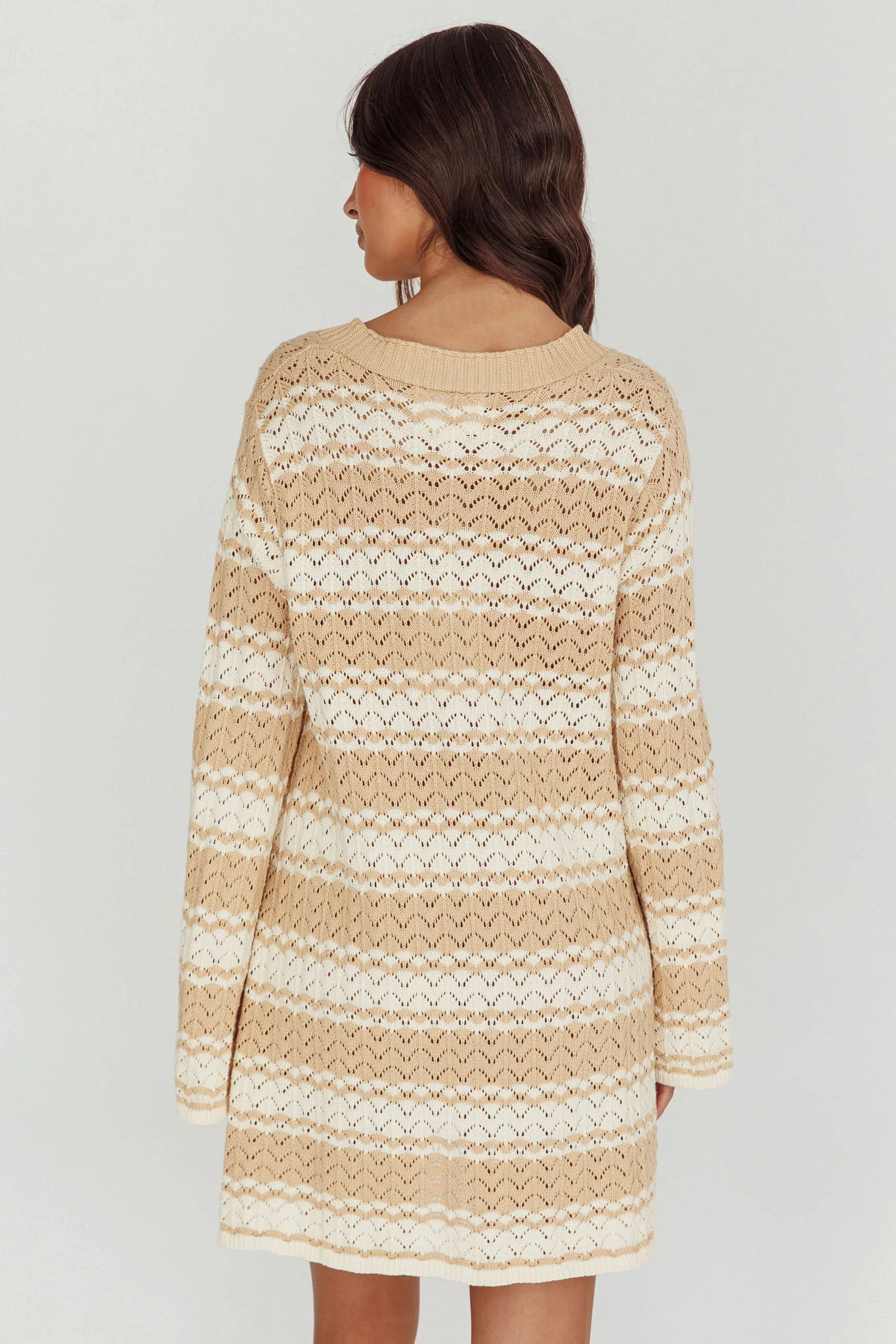 Maysah Button-Up Knit Shirt Dress Nude Ivory - Image 3