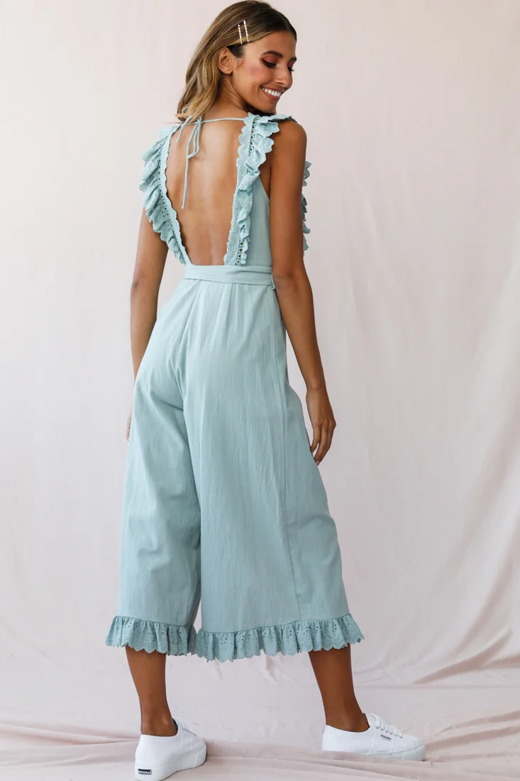 Meadow Ruffle Strap Open Back Midi Jumpsuit Sage - Image 3