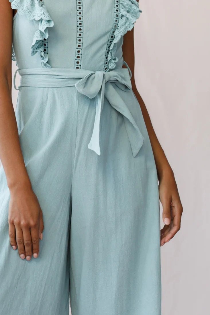 Meadow Ruffle Strap Open Back Midi Jumpsuit Sage - Image 4