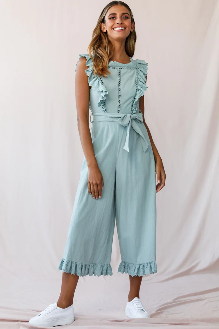 Meadow Ruffle Strap Open Back Midi Jumpsuit Sage - Image 5