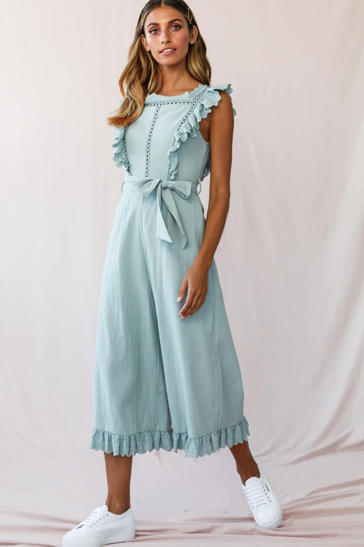 Meadow Ruffle Strap Open Back Midi Jumpsuit Sage - Image 6