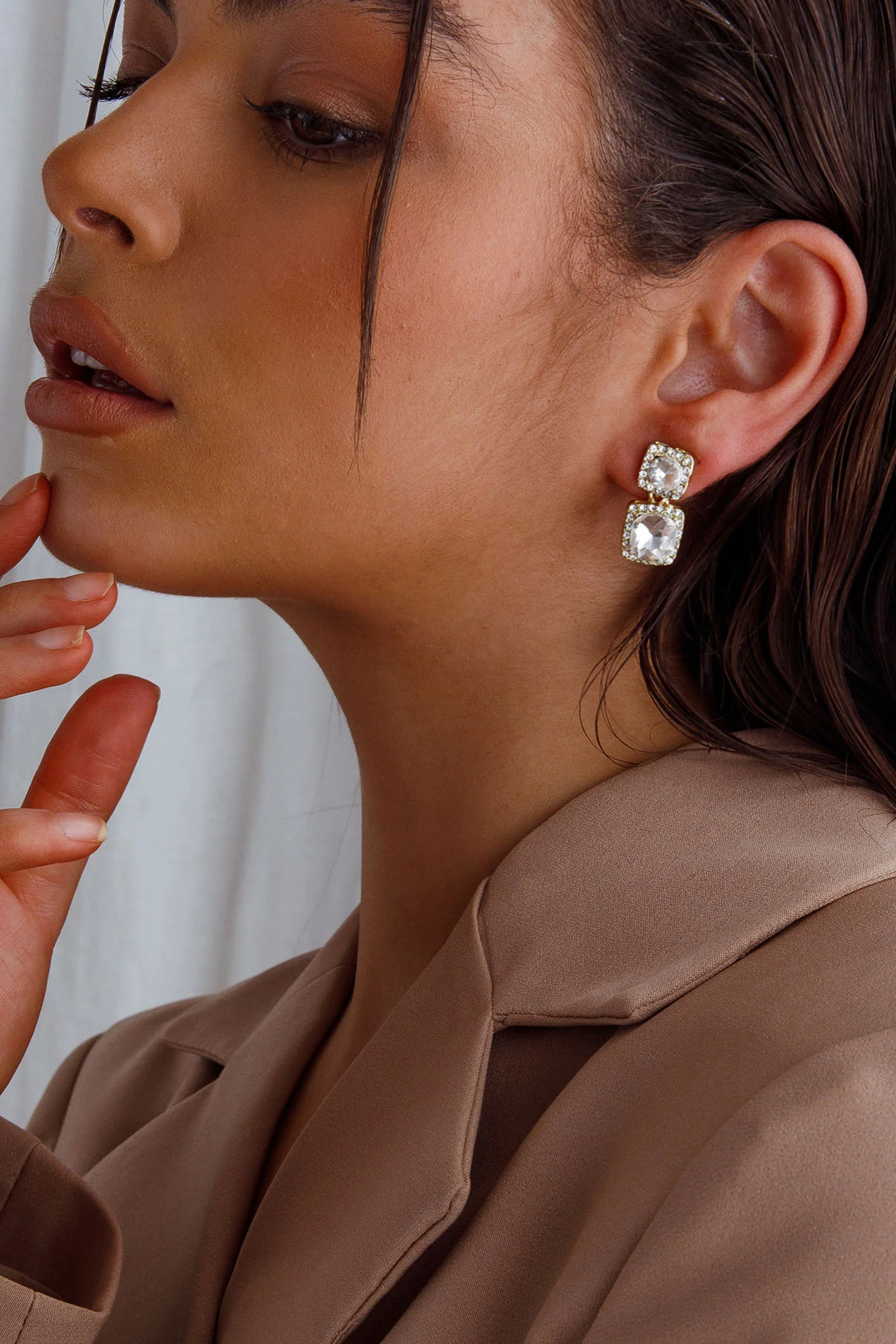 Megan Diamante Square Drop Earrings Gold - Image 2