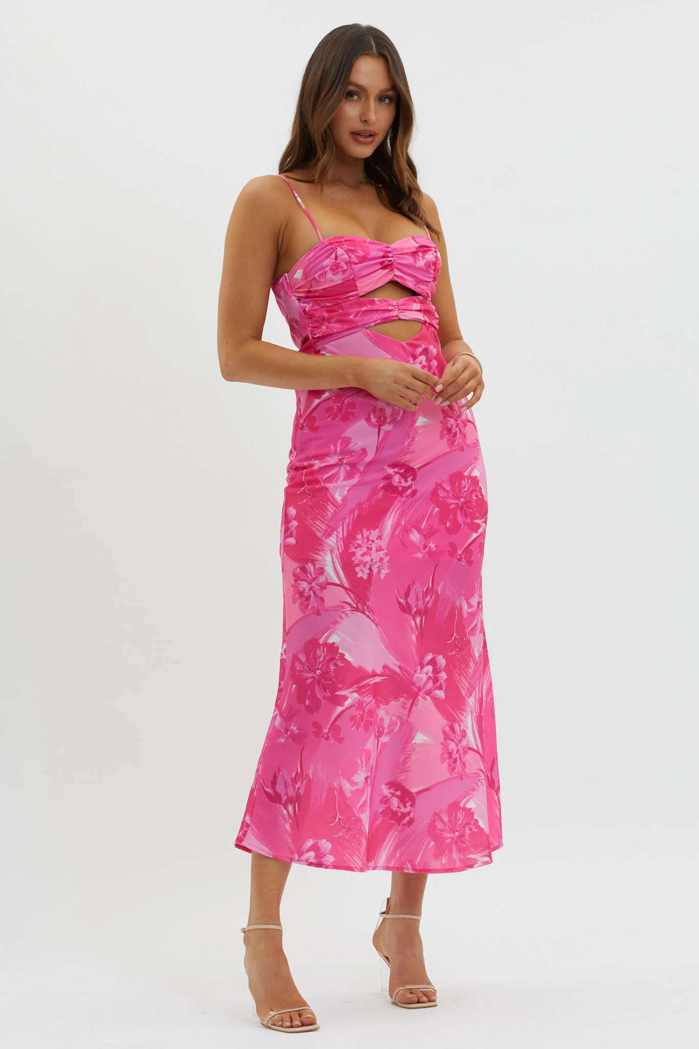 Melania Cut-Out Bodice Dress Floral Pink - Image 3