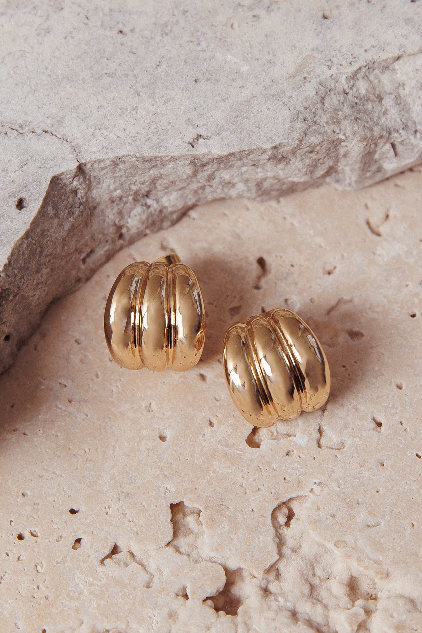 Melanie Ridged Earrings Gold - Image 2