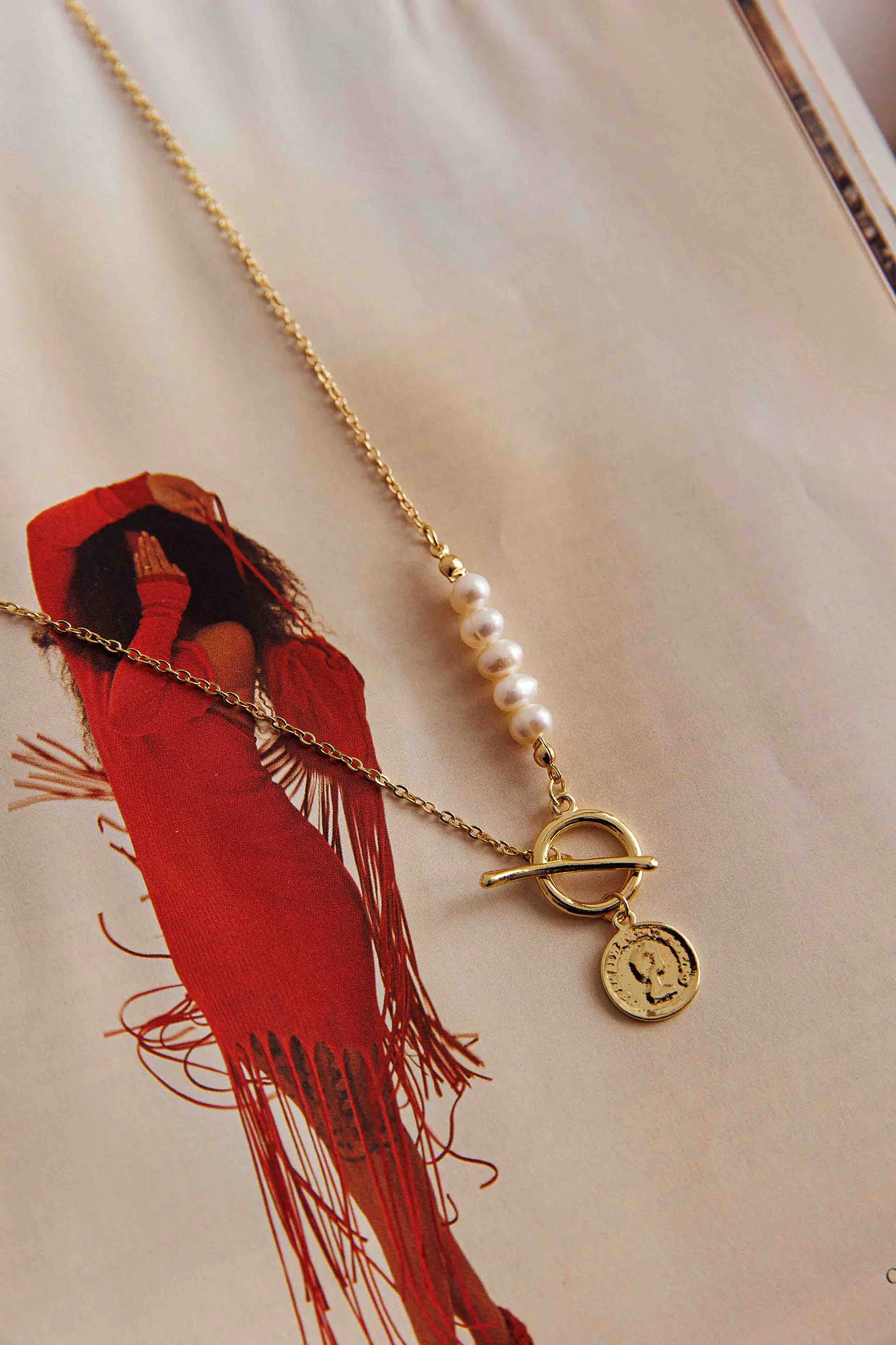 Meliza Pearl & Coin Necklace Gold - Image 5