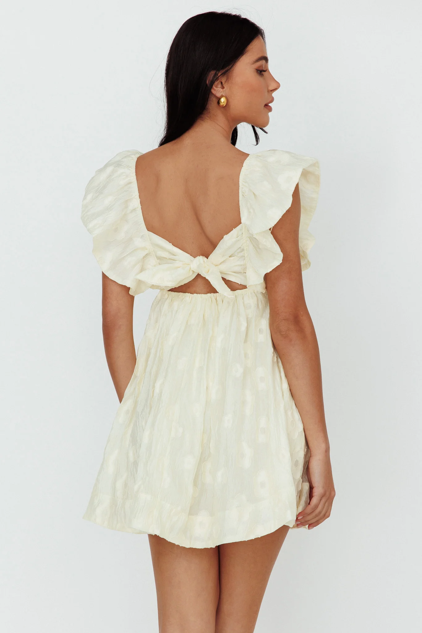 Melrose Place Floral Textured Frill Dress Lemon - Image 2