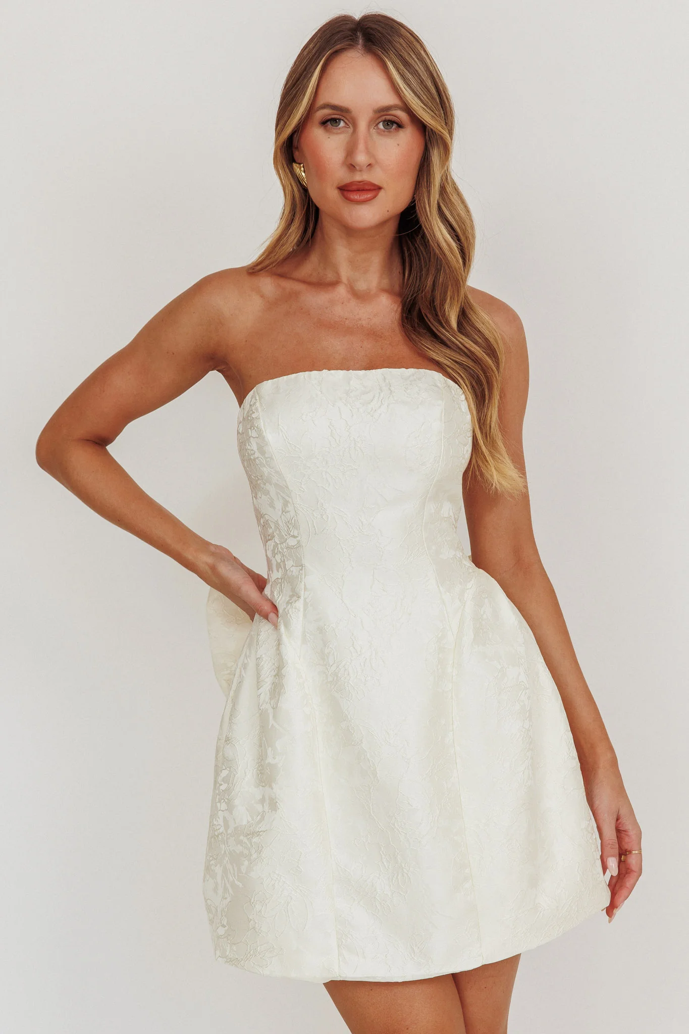 Melty Kisses Bow Mini Dress Cream - Image 5