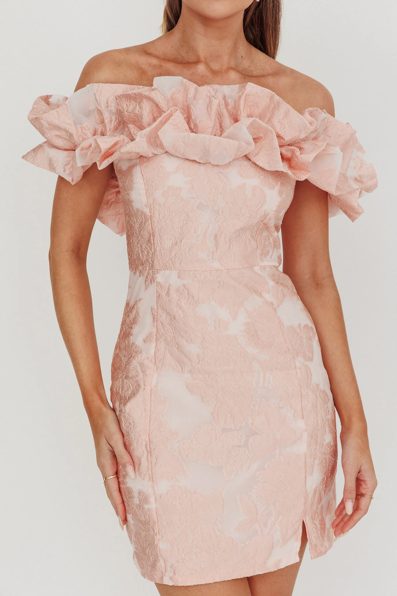 Memoire Off-Shoulder Jacquard Mini Dress Blush - Image 5