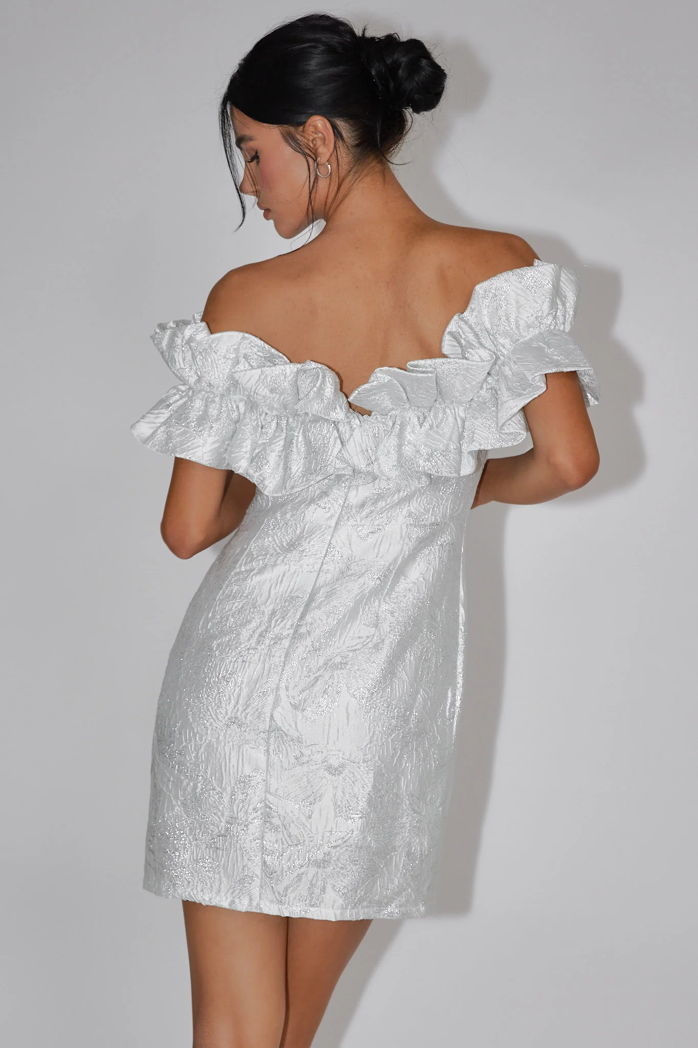 Memoire Off-Shoulder Jacquard Mini Dress Off White - Image 2