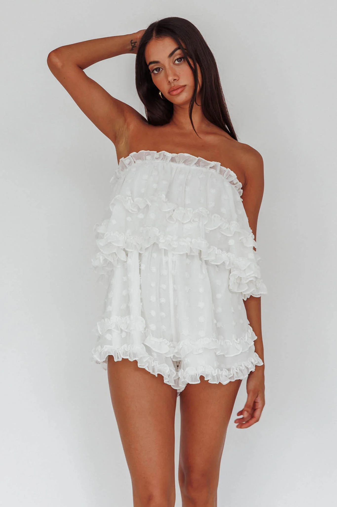 Memories Tiered Bust Frill Trim Romper White - Image 6