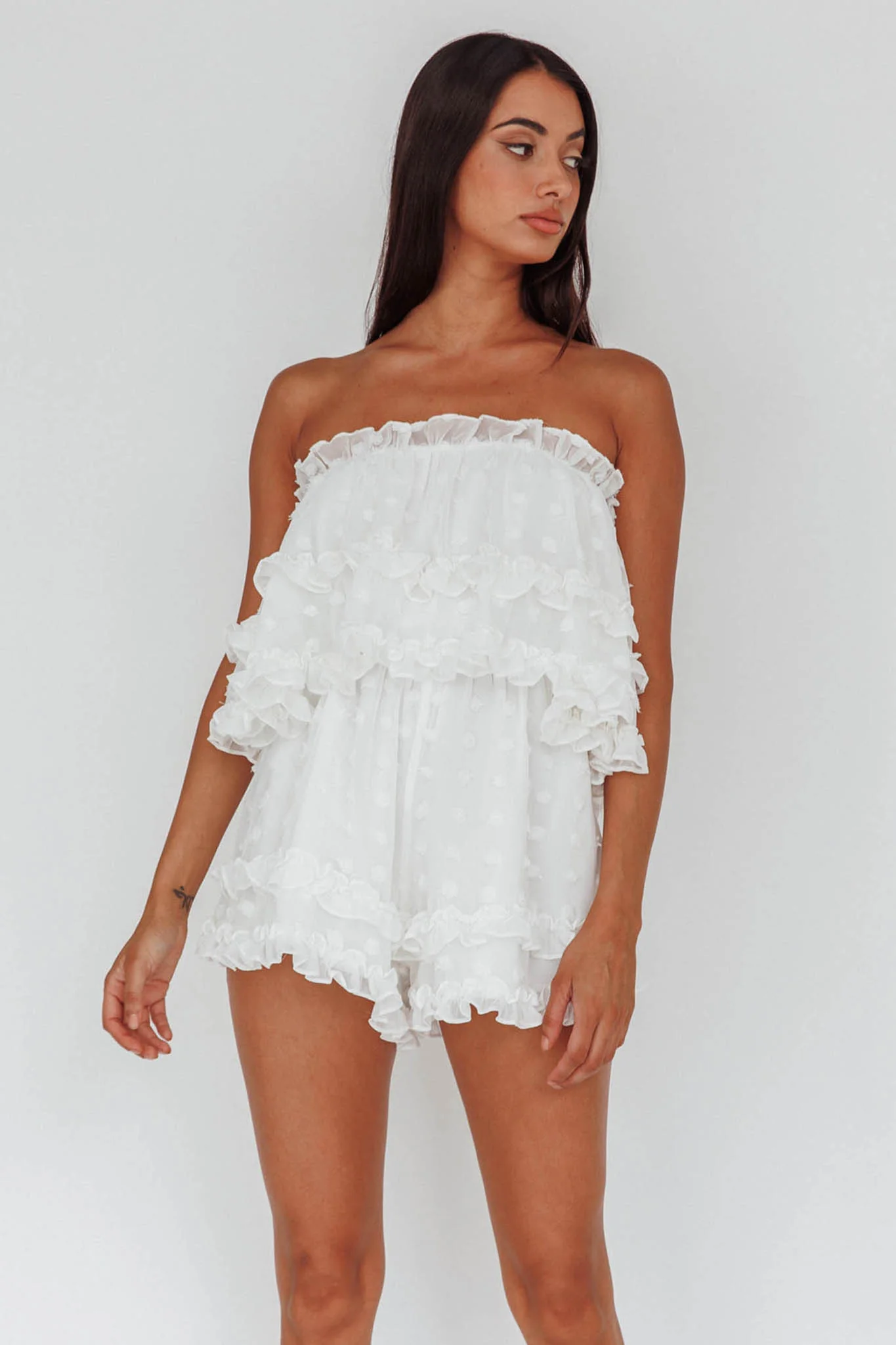 Memories Tiered Bust Frill Trim Romper White - Image 8