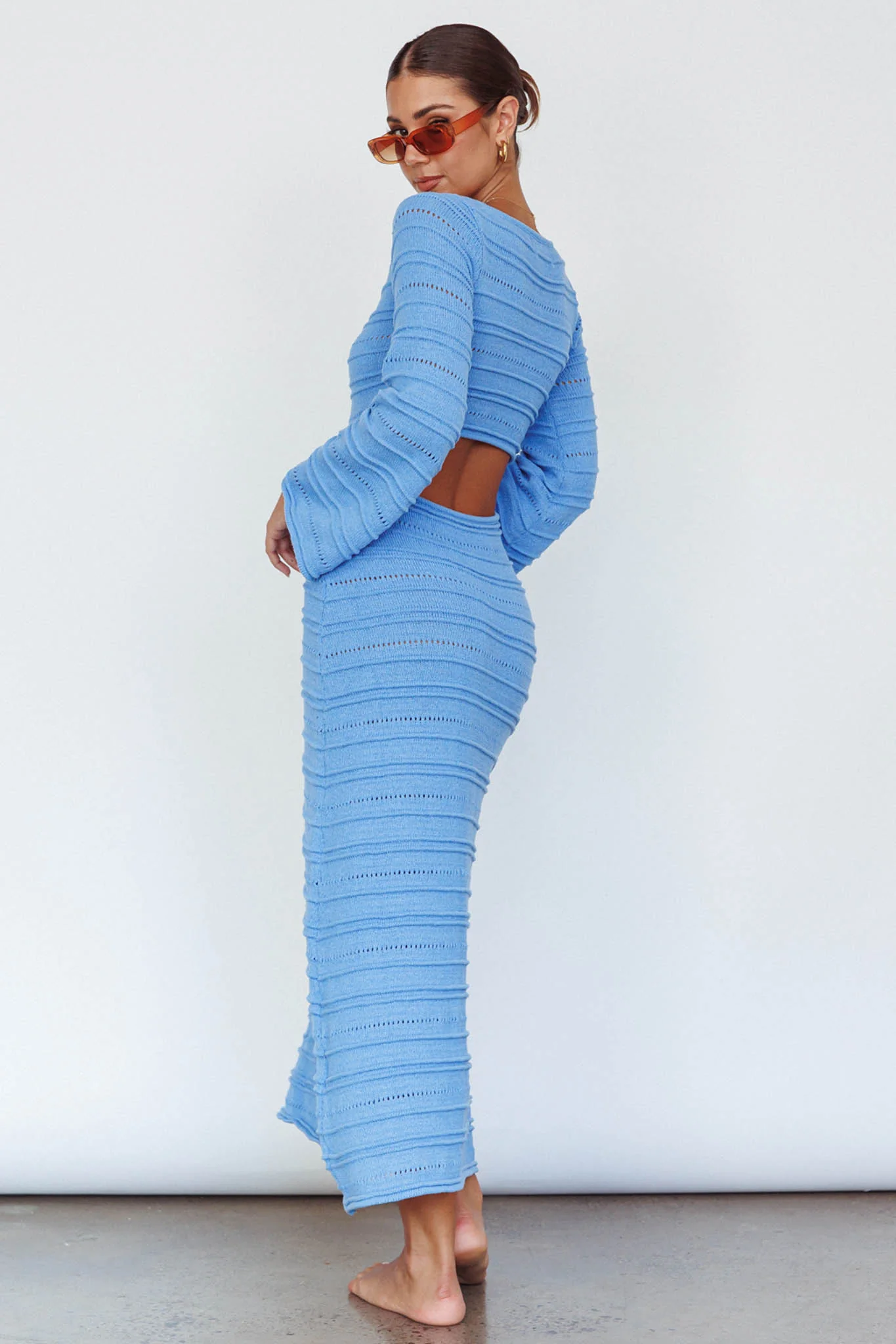 Meredith Long Sleeve Cut-Out Maxi Dress Blue - Image 2
