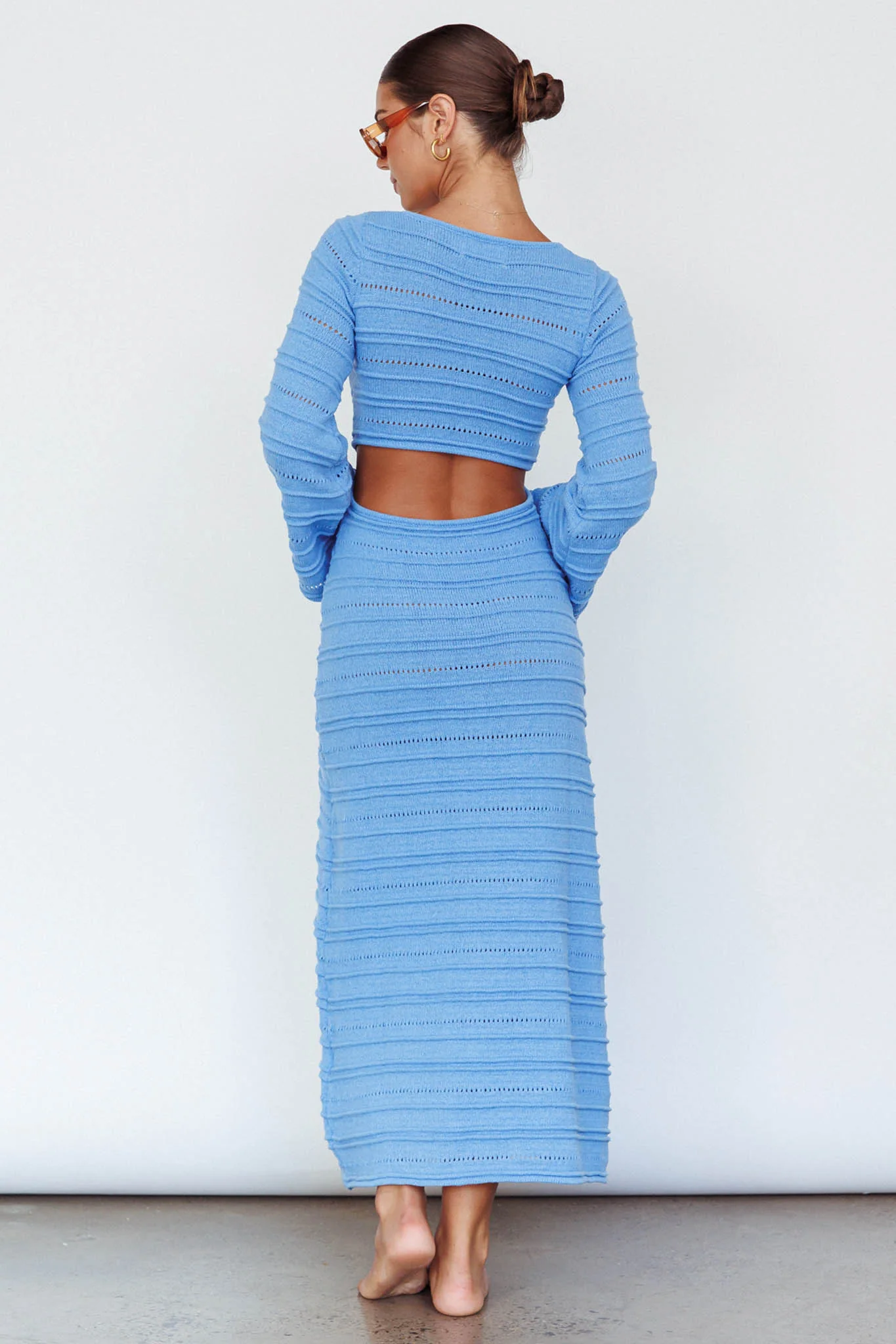 Meredith Long Sleeve Cut-Out Maxi Dress Blue - Image 3