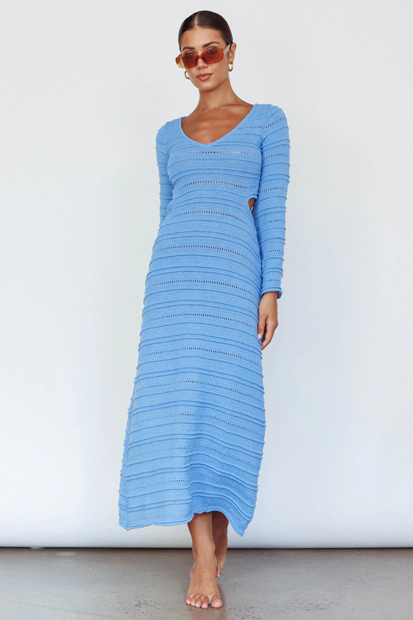 Meredith Long Sleeve Cut-Out Maxi Dress Blue - Image 6