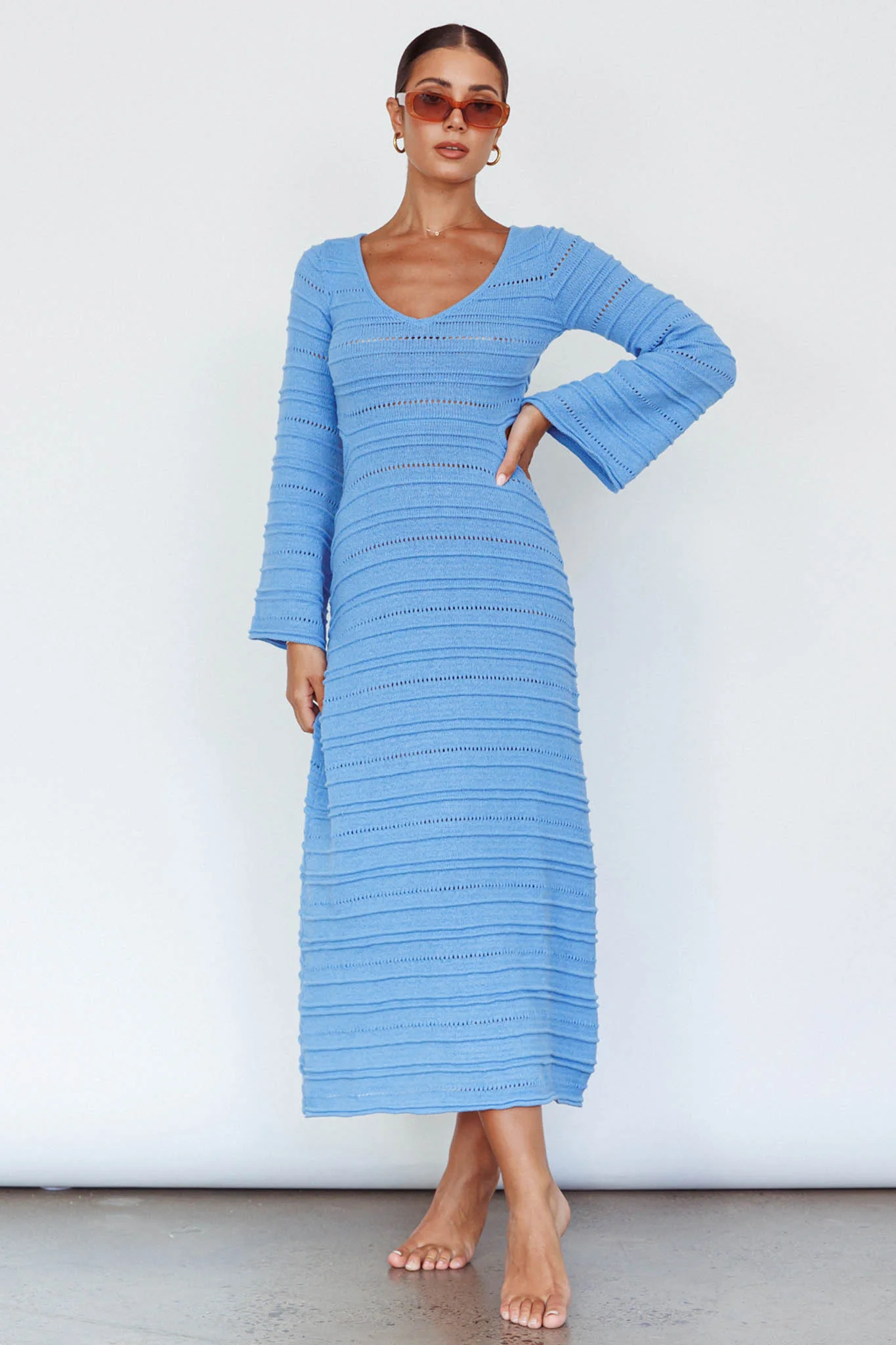 Meredith Long Sleeve Cut-Out Maxi Dress Blue - Image 8
