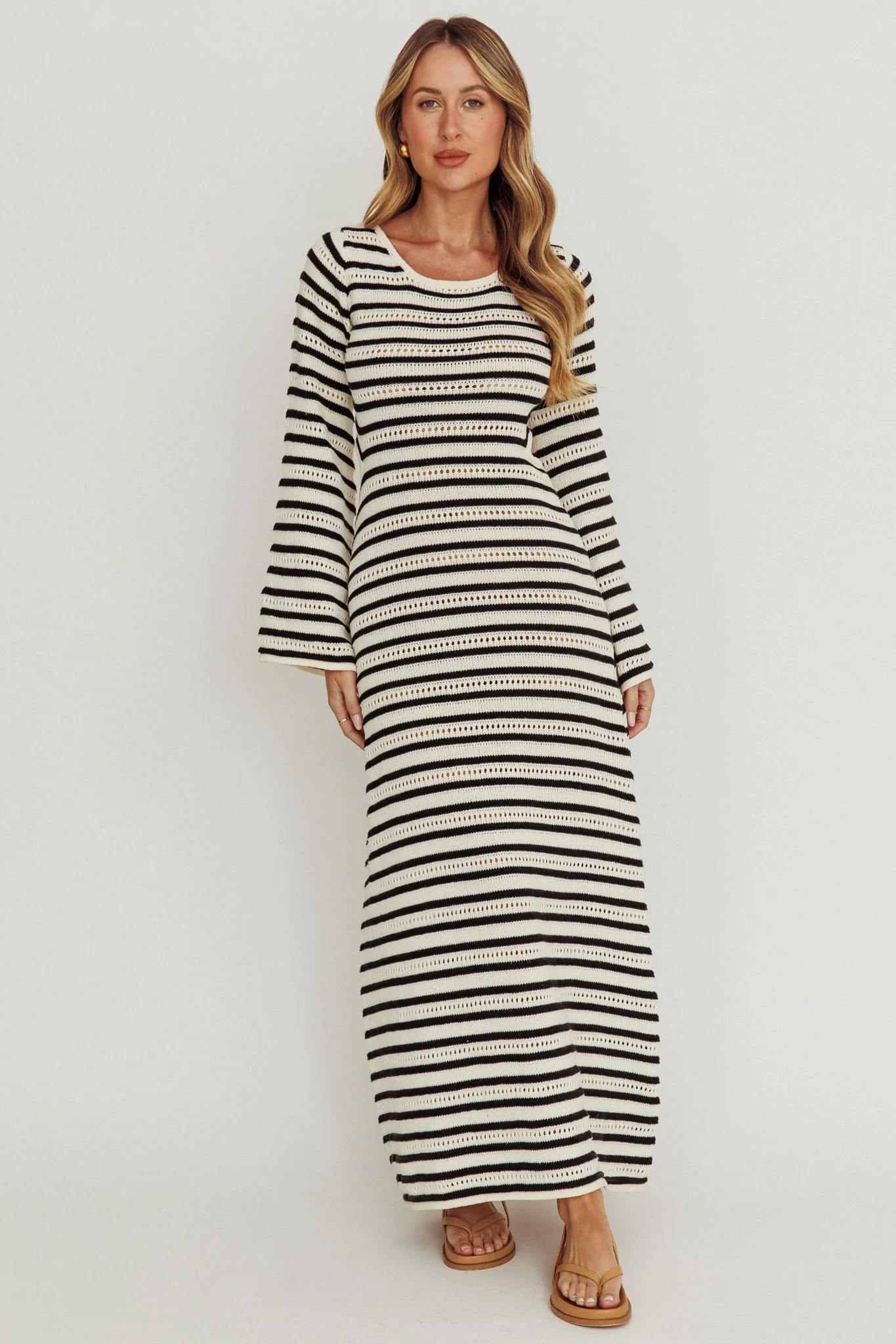 Meredith Long Sleeve Cut-Out Maxi Dress Cream Black - Image 6