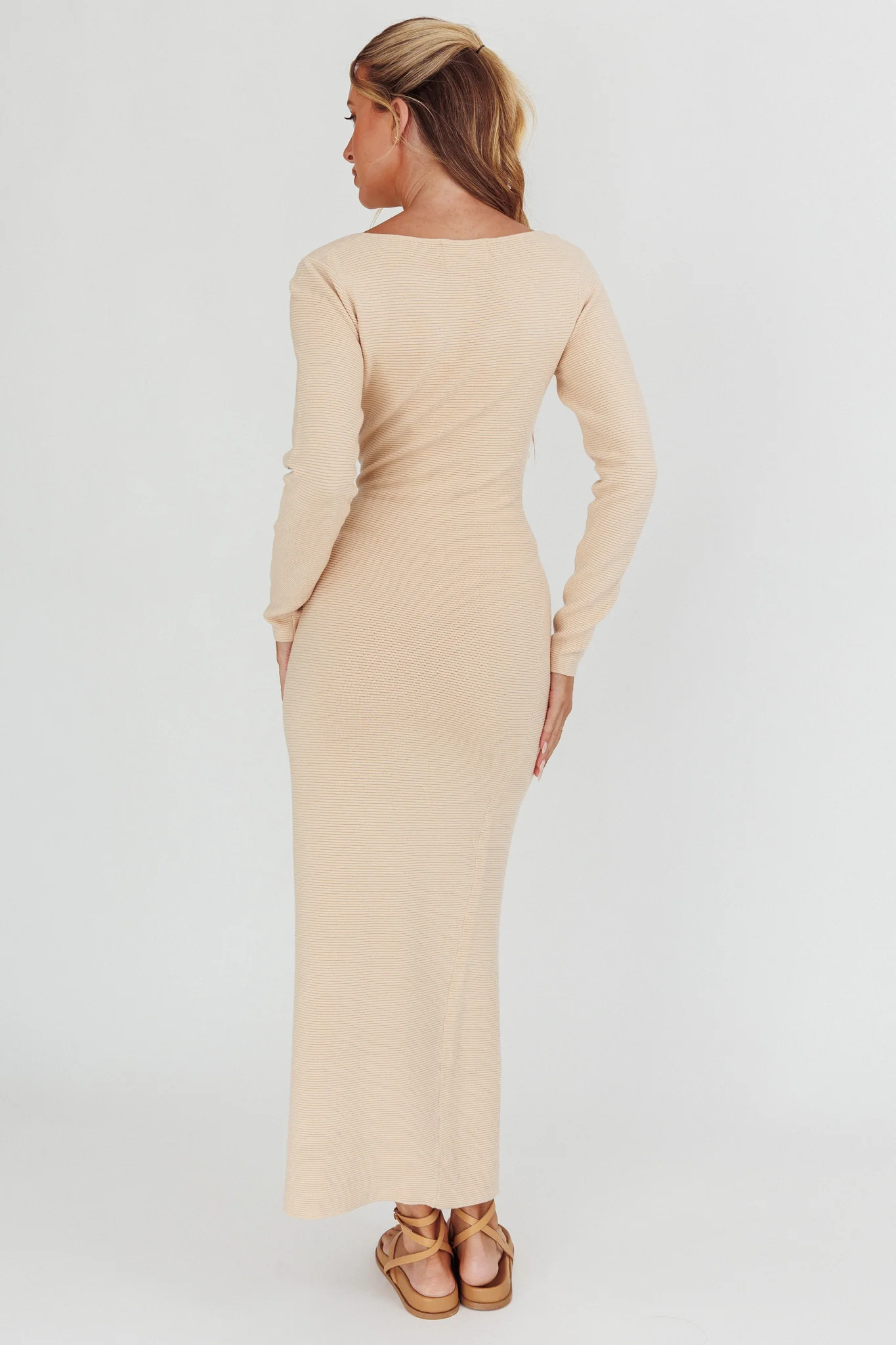 Merine Long Sleeve Knit Maxi Dress Sand - Image 2