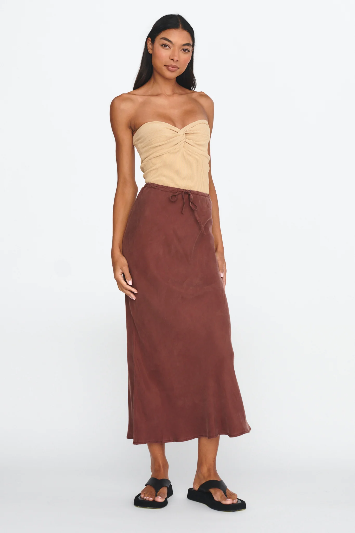 Merisa Drawstring Midi Skirt Choco - Image 2
