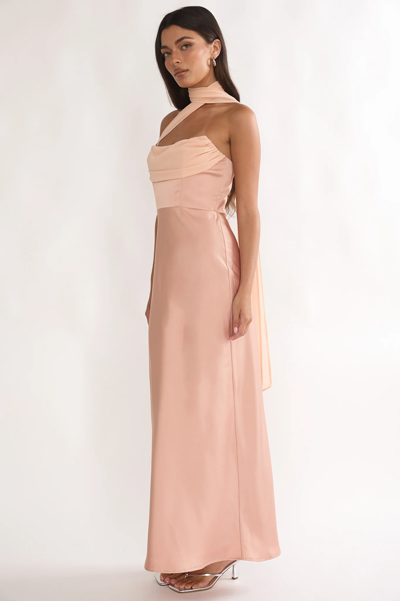 Merisalyn Strapless Scarf Maxi Dress Apricot - Image 6