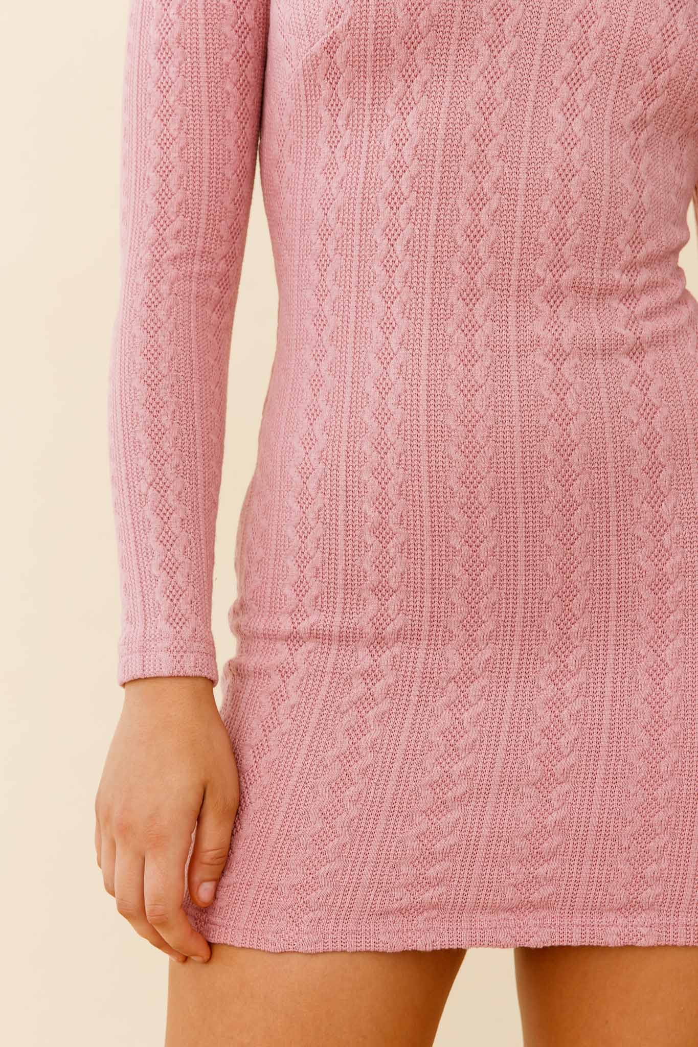 Merlin Long Sleeve Bodycon Mini Dress Blush - Image 4