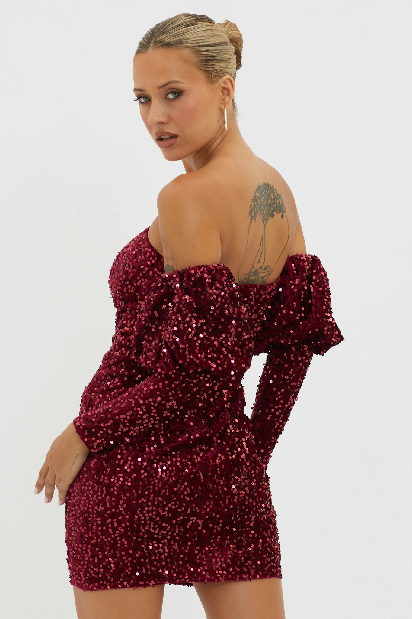 Merry & Bright Sequin Mini Dress Wine - Image 3