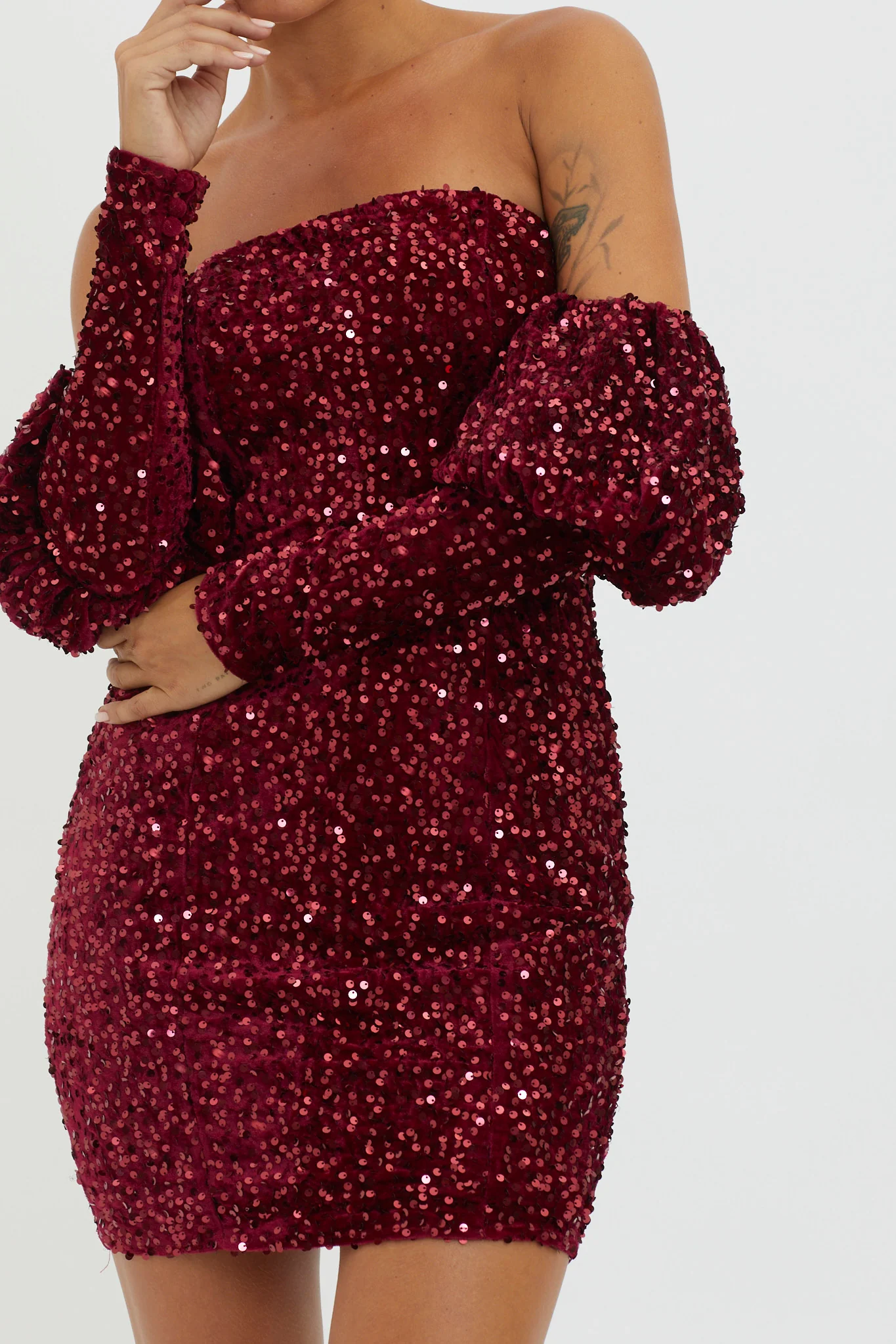 Merry & Bright Sequin Mini Dress Wine - Image 4