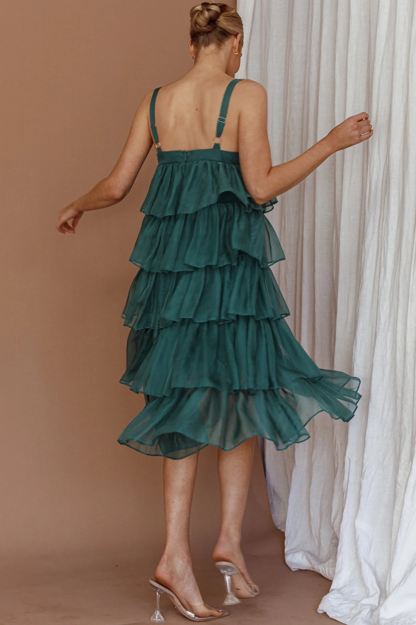 Merry Layered Frill Midi Dress Turtle Green - Image 2