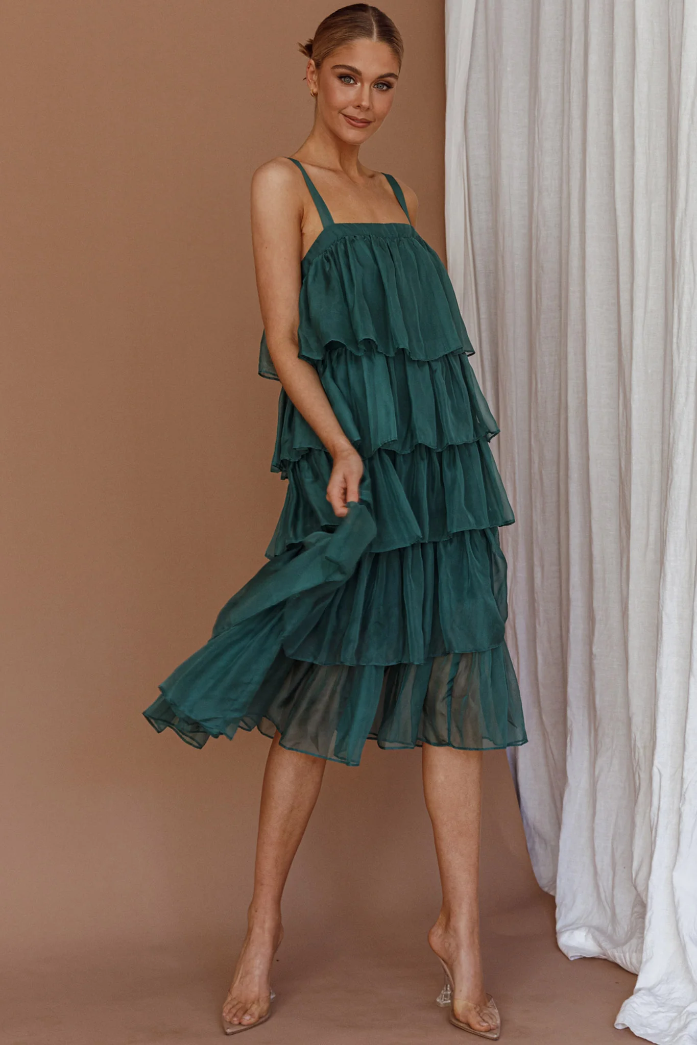 Merry Layered Frill Midi Dress Turtle Green - Image 5