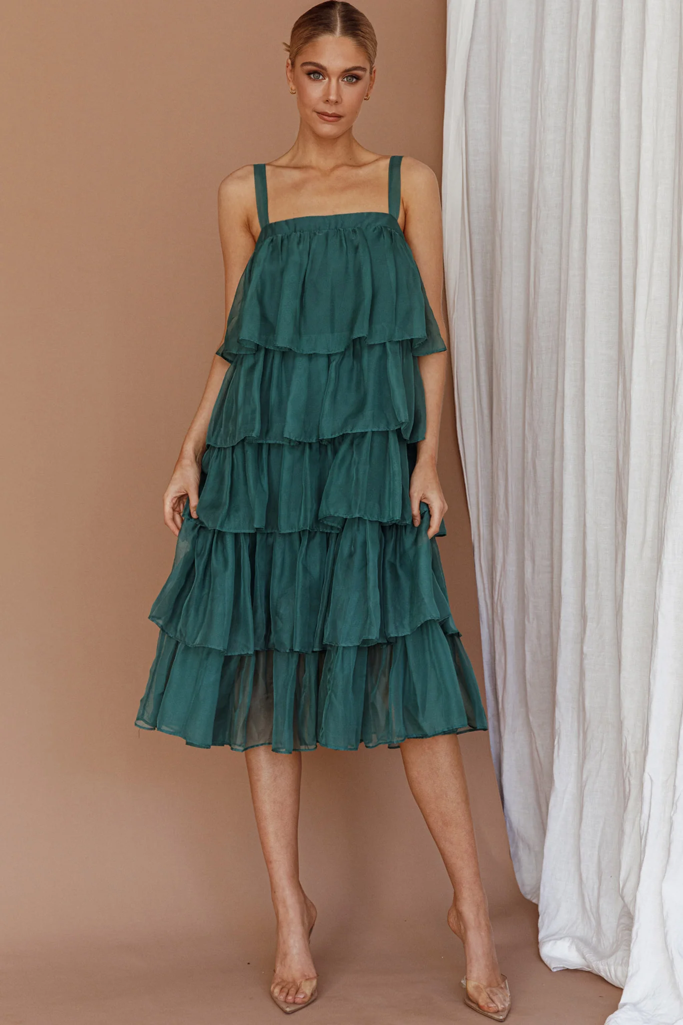 Merry Layered Frill Midi Dress Turtle Green - Image 6