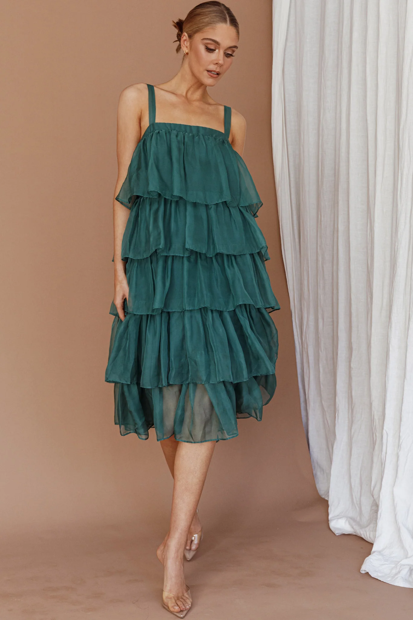 Merry Layered Frill Midi Dress Turtle Green - Image 7