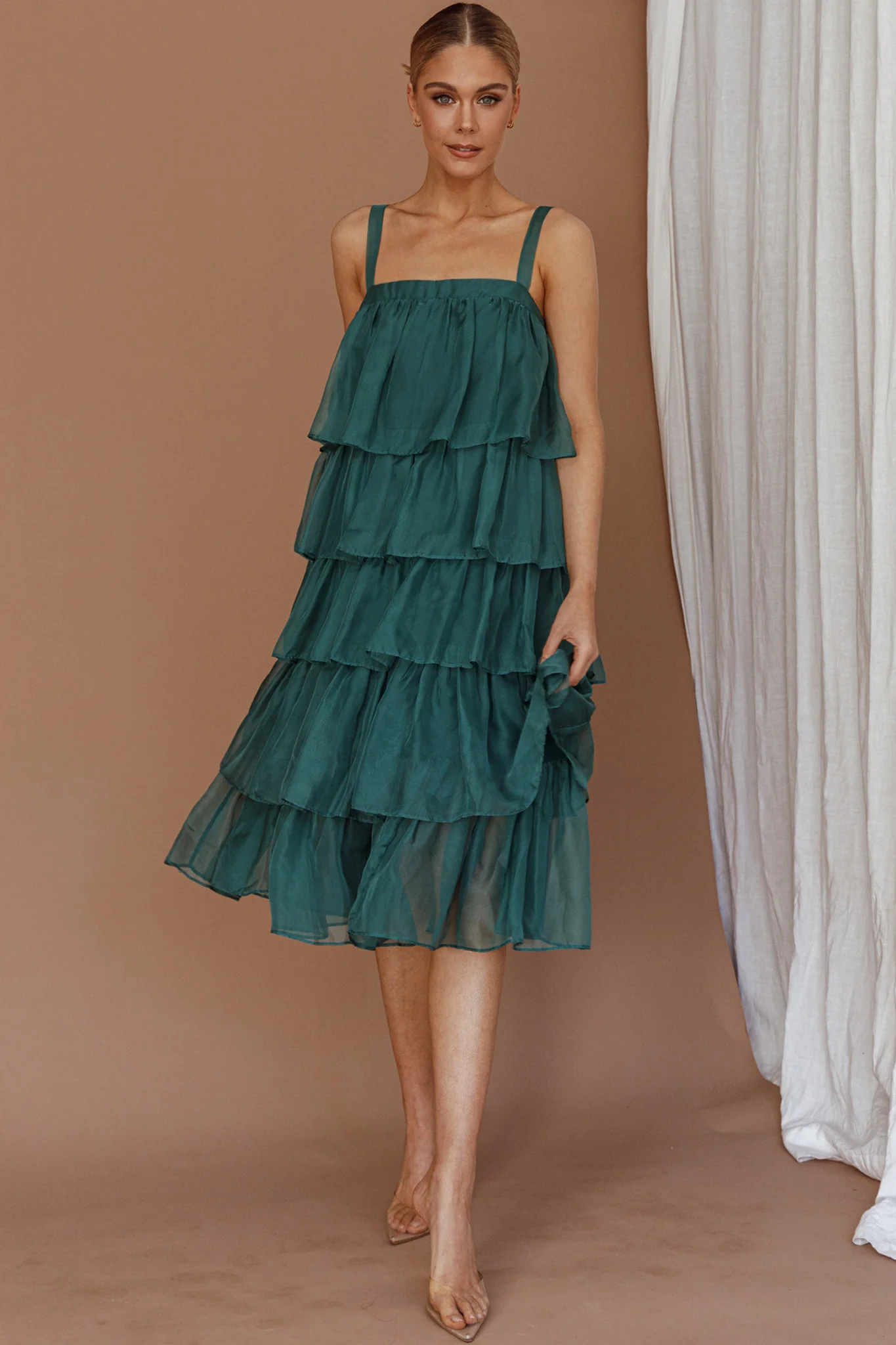 Merry Layered Frill Midi Dress Turtle Green - Image 8