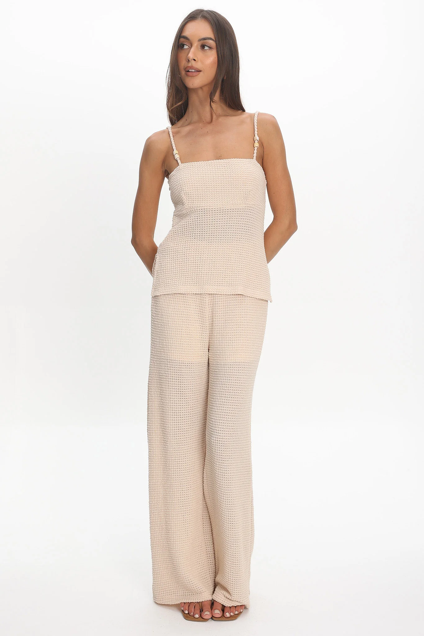 Mesa Wide Leg Knit Pants Cream - Image 5
