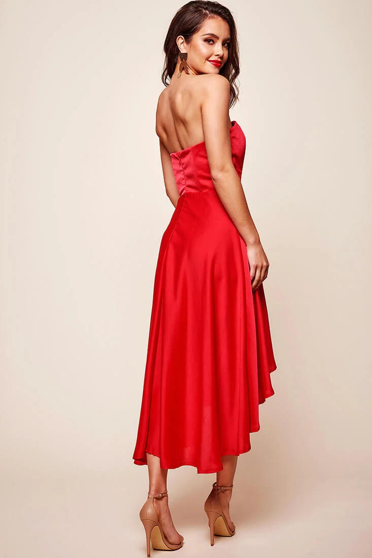 Mia Strapless A-Line Midi Dress Red - Image 3