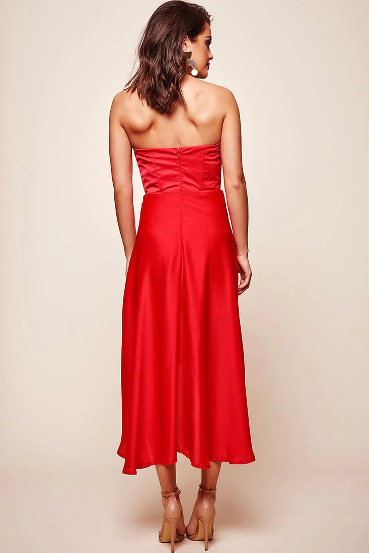 Mia Strapless A-Line Midi Dress Red - Image 5